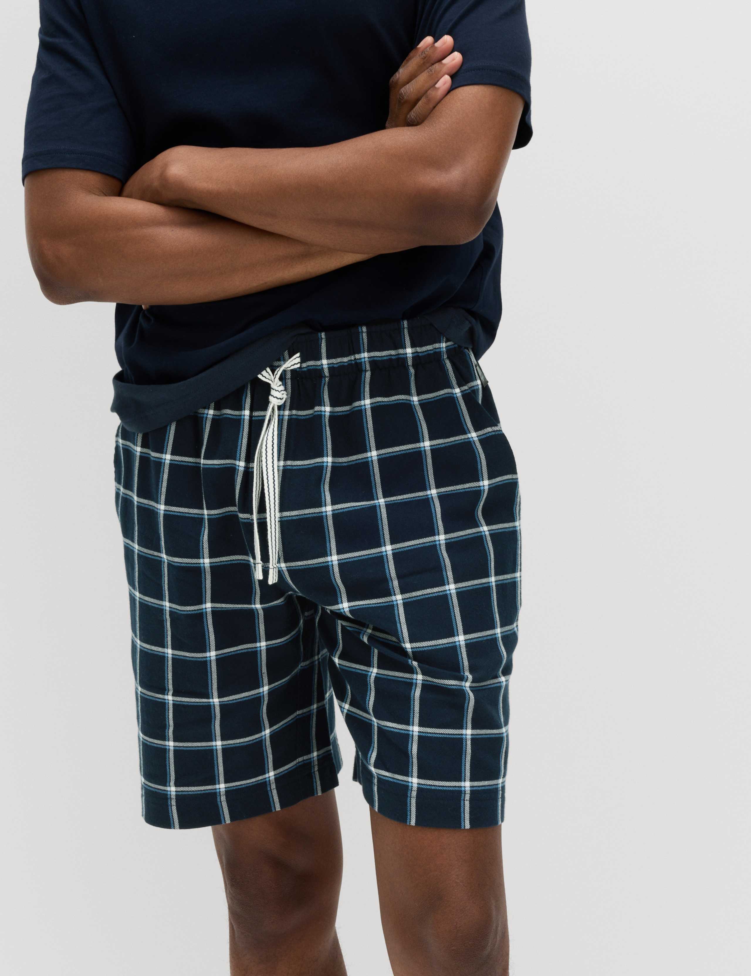 Pure Cotton Woven Checked Pyjama Shorts 1 of 5