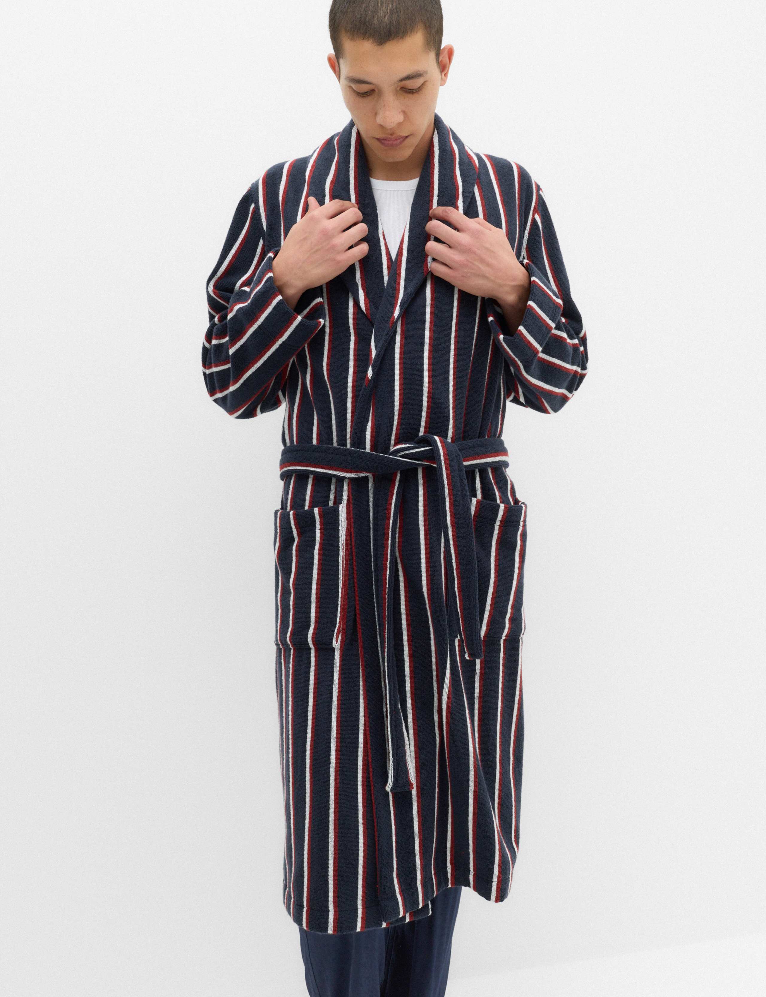 Pure Cotton Striped Towelling Dressing Gown 1 of 7