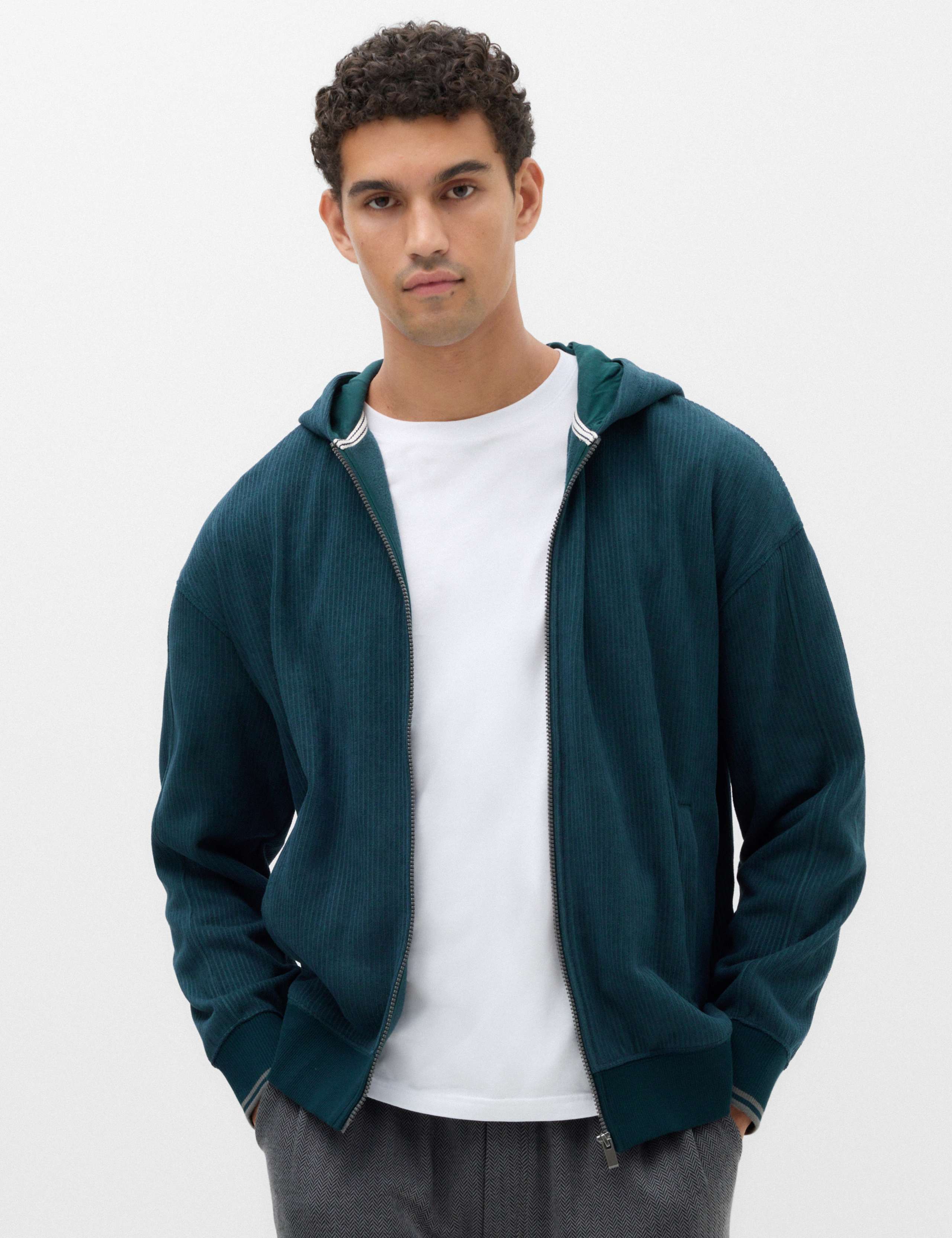 Fleece Textured Zip Up Hoodie 1 of 7