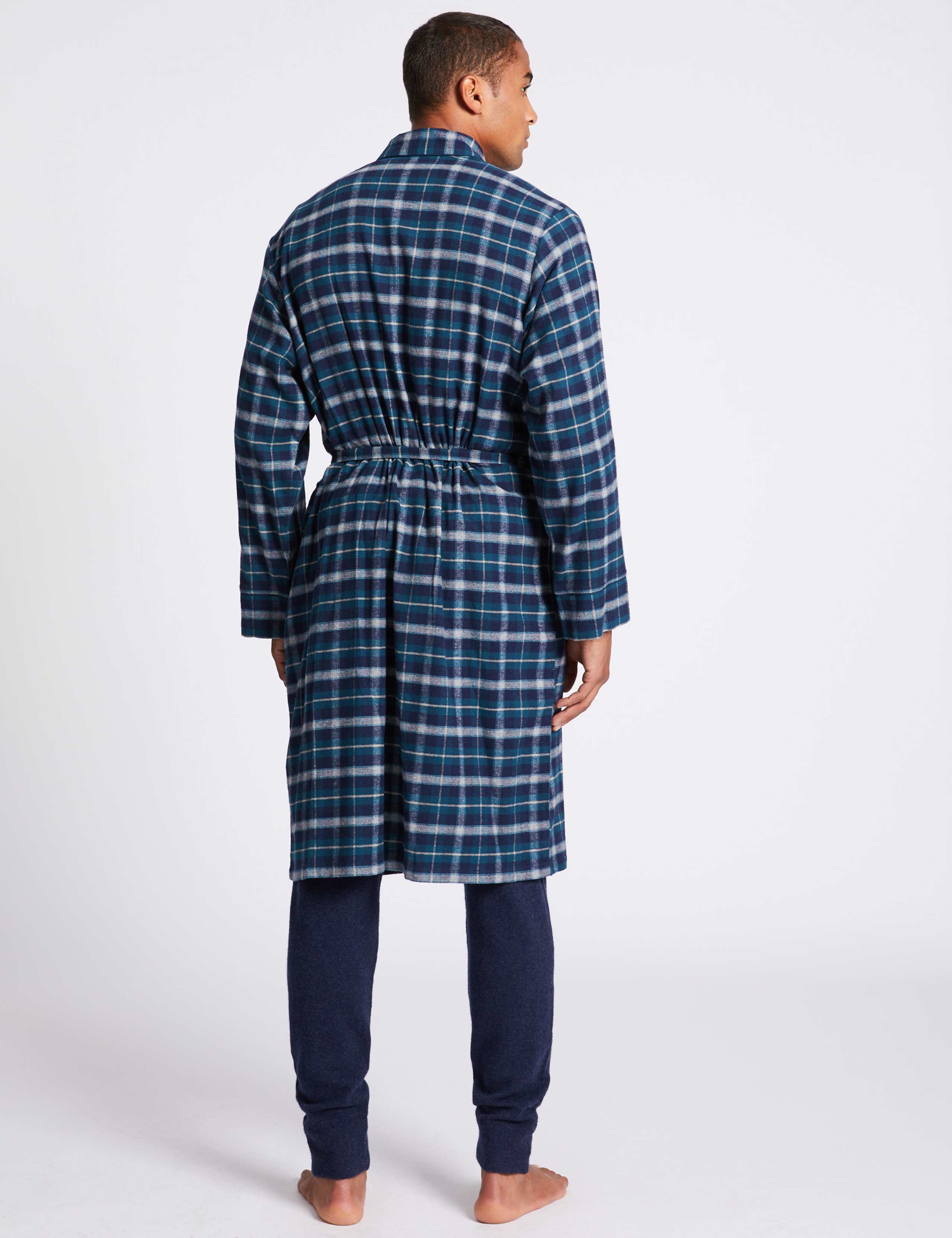 Brushed Cotton Checked Dressing Gown 3 of 4