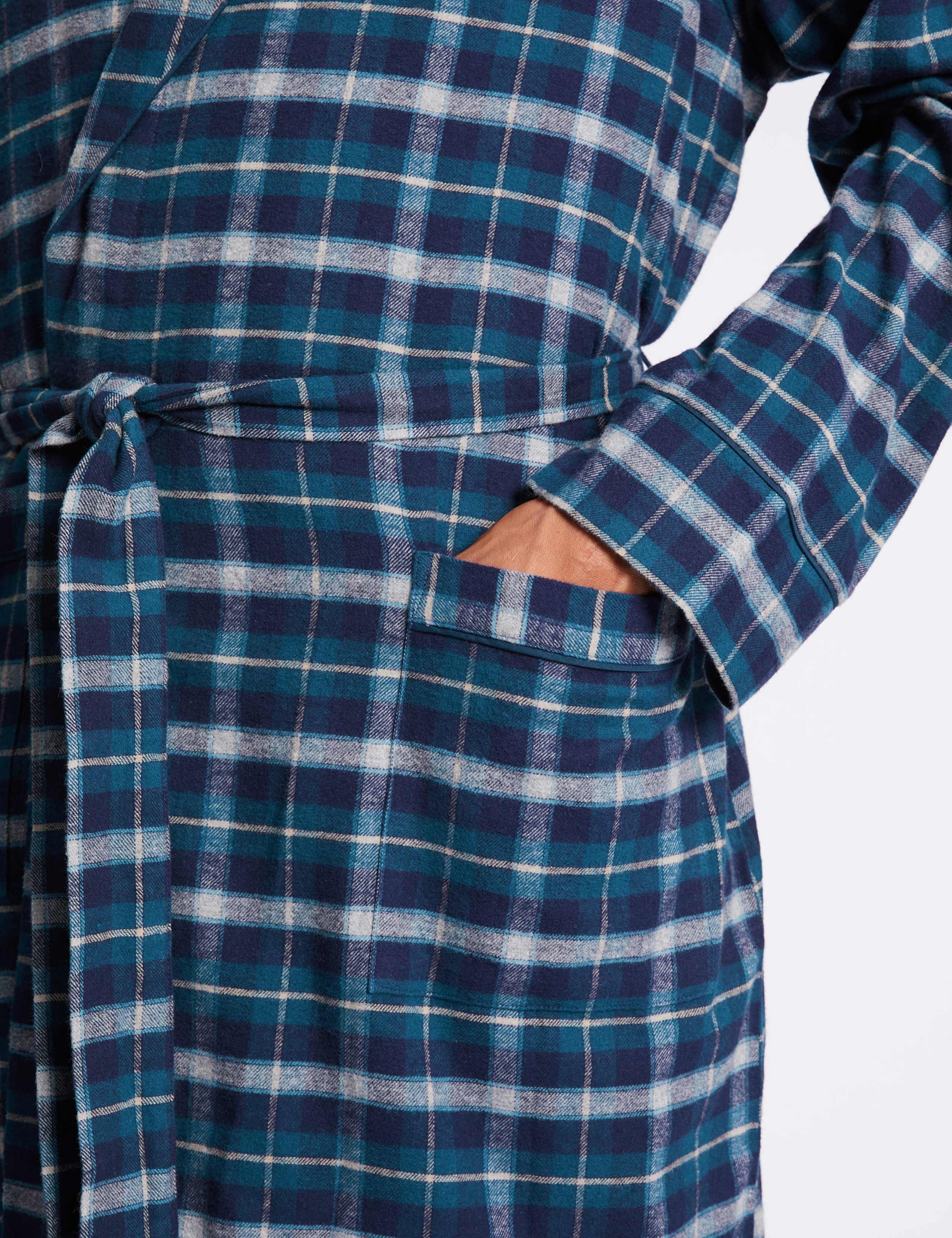 Brushed Cotton Checked Dressing Gown 4 of 4