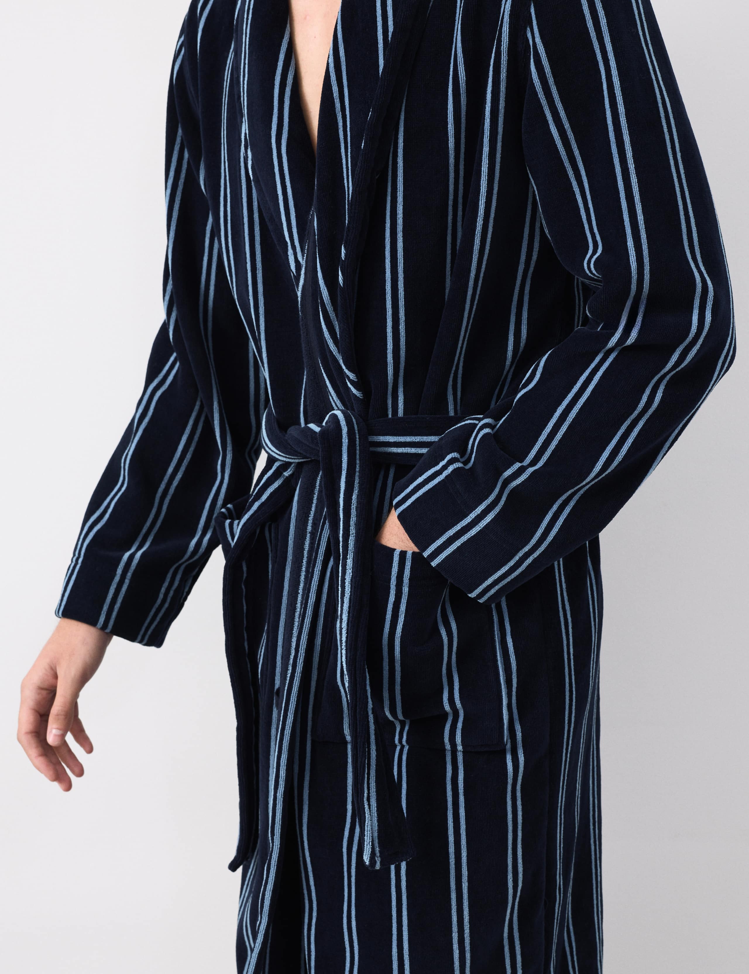 Pure Cotton Velour Striped Dressing Gown 6 of 6