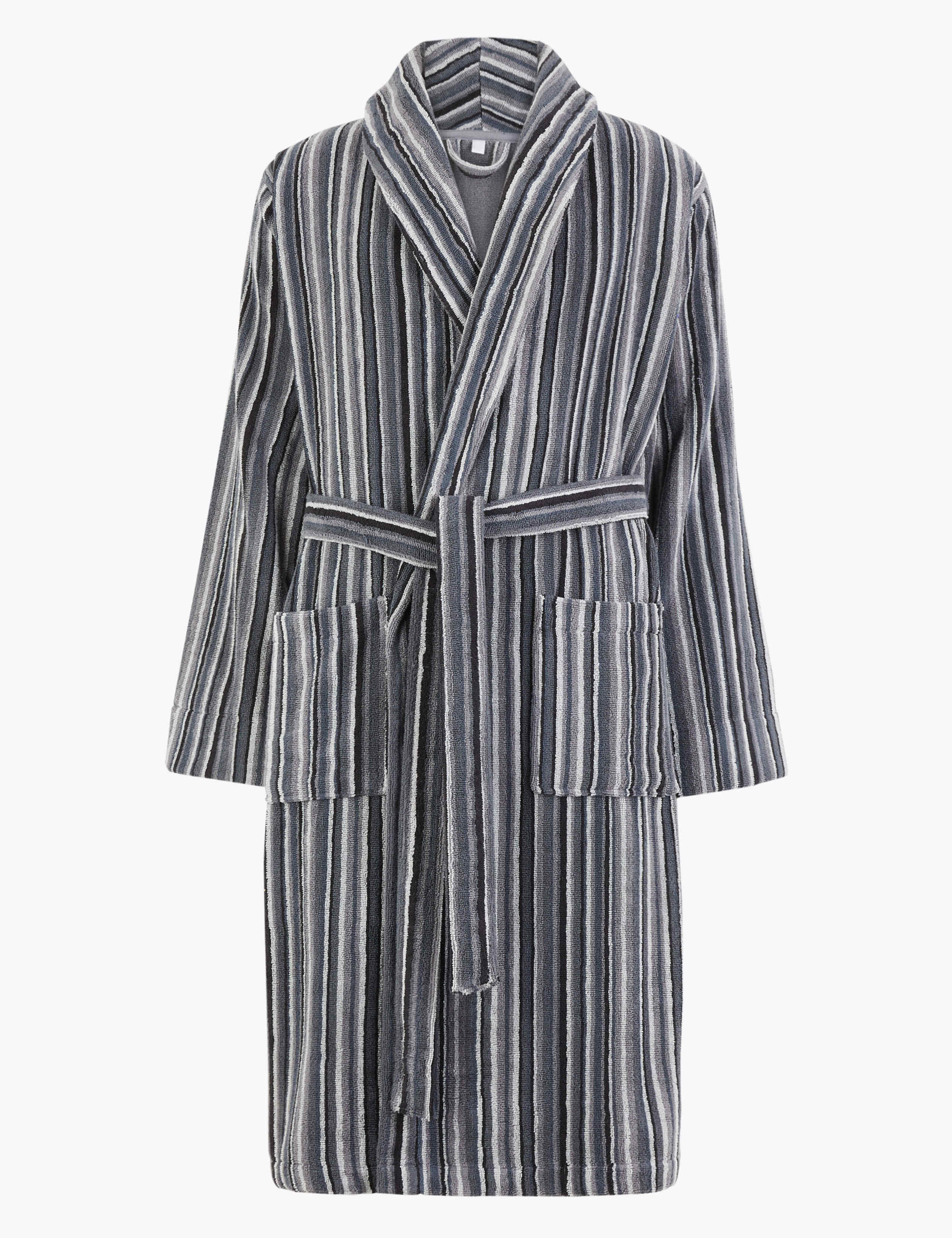 Cotton Striped Towelling Dressing Gown M&S Collection M&S IE