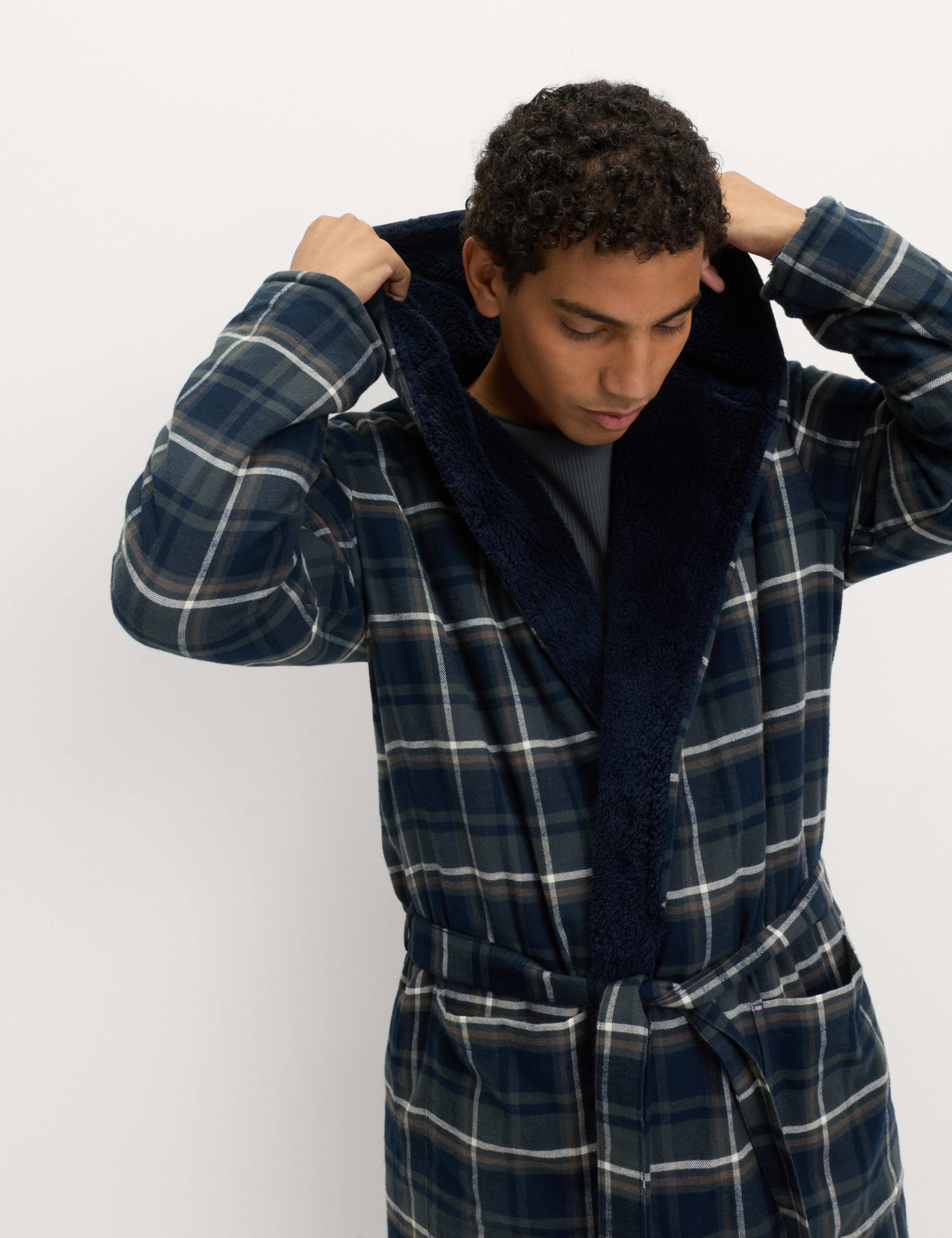 Pure Cotton Checked Dressing Gown 3 of 5