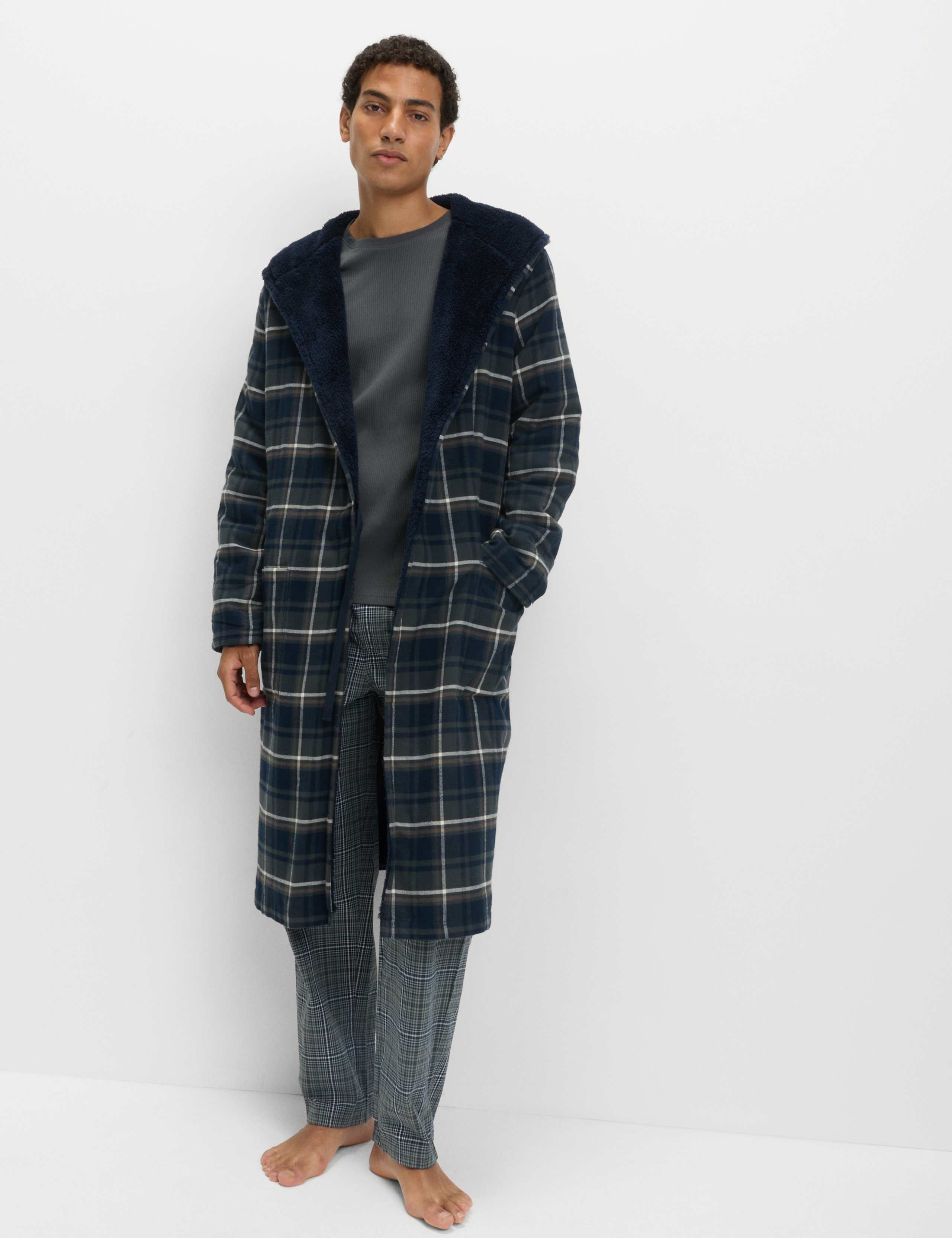 Pure Cotton Checked Dressing Gown 5 of 5