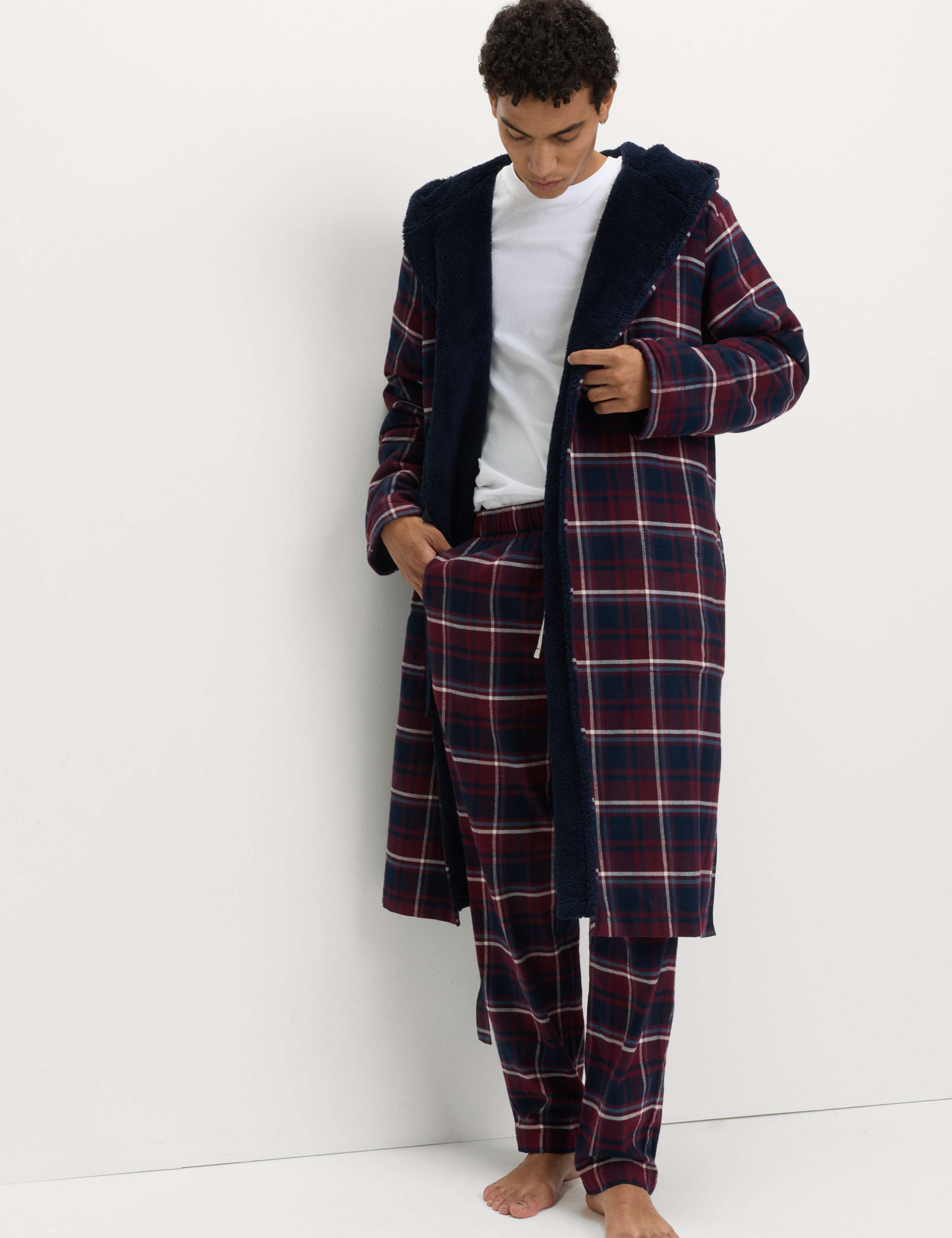 Pure Cotton Checked Dressing Gown 1 of 6