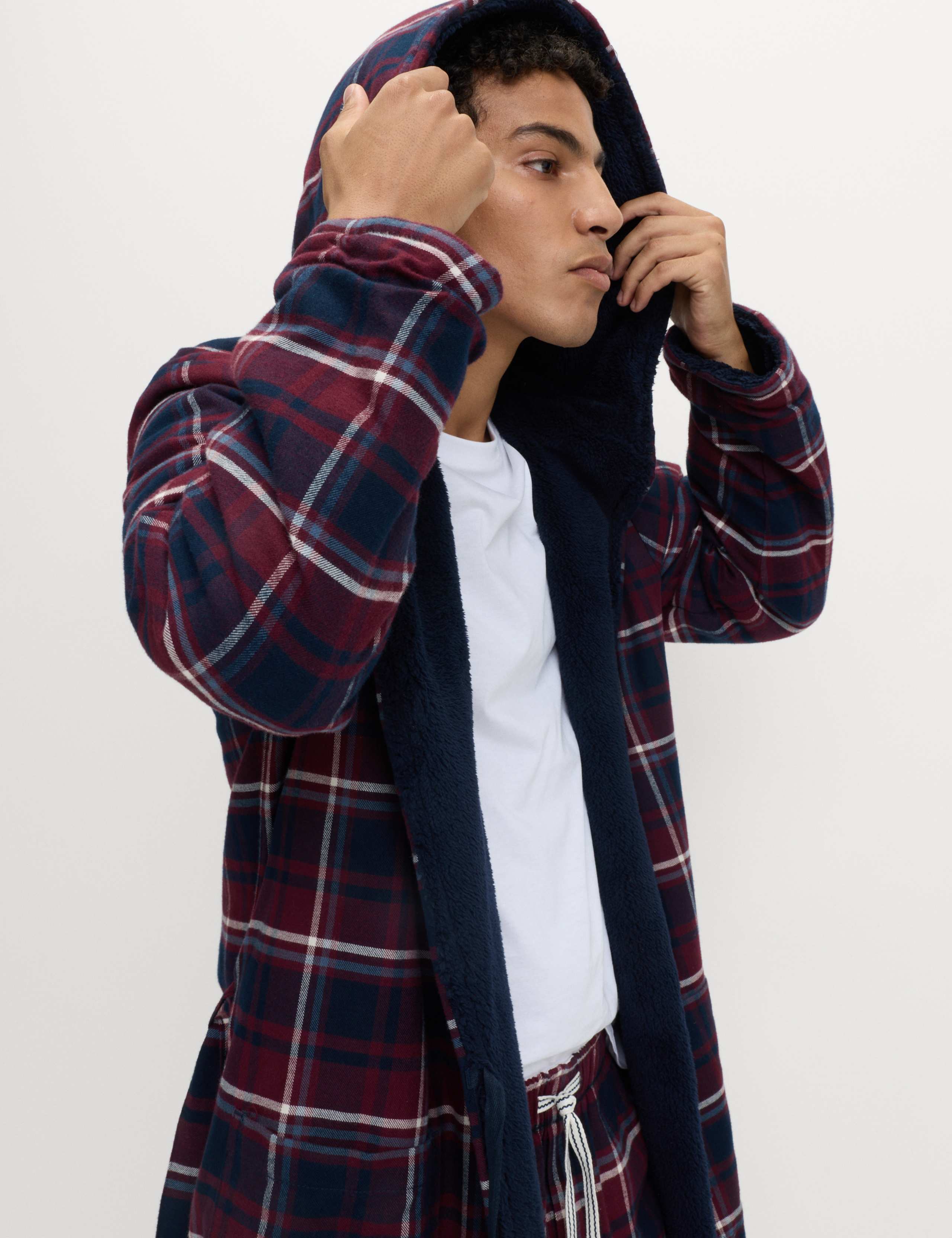 Pure Cotton Checked Dressing Gown 3 of 6