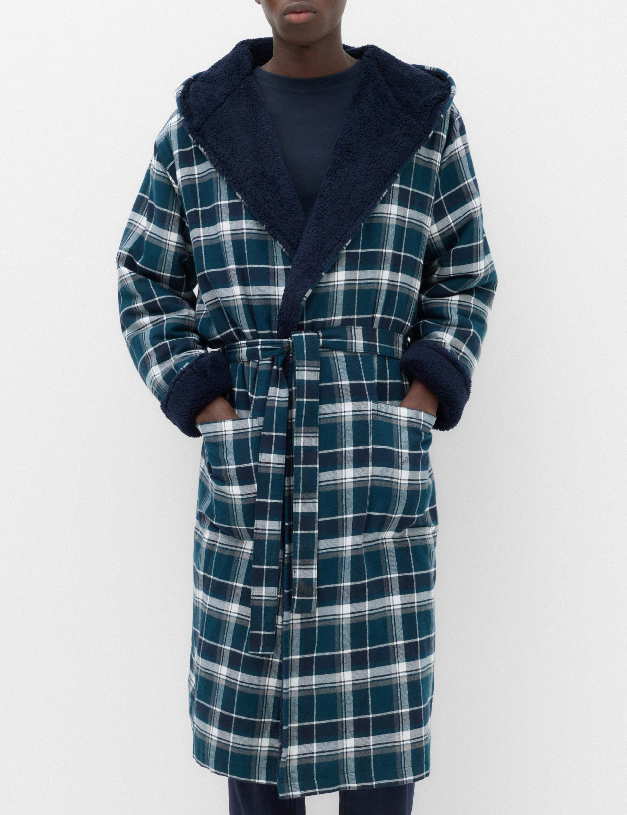 Pure Cotton Bonded Checked Dressing Gown 3 of 4