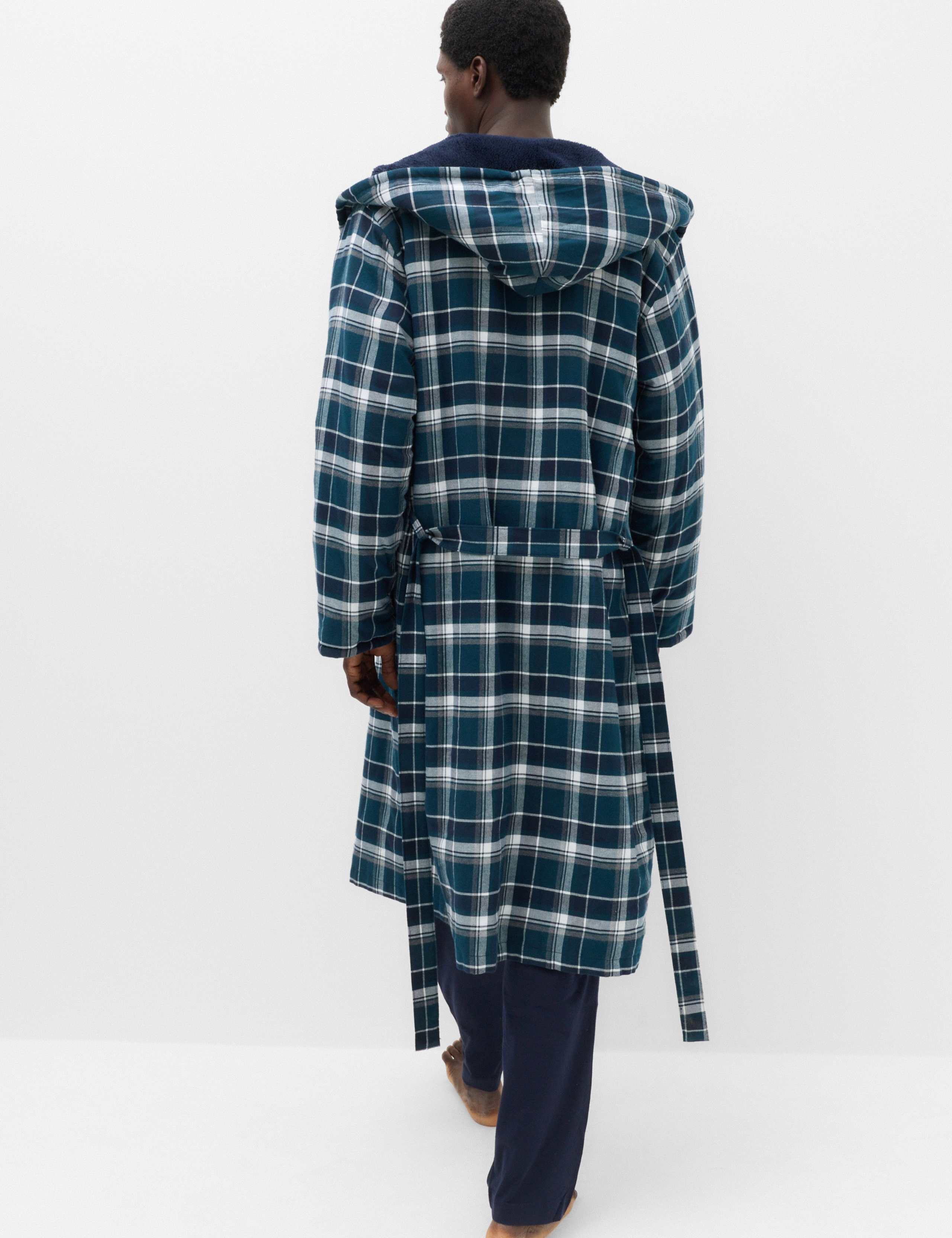 Pure Cotton Bonded Checked Dressing Gown 4 of 4
