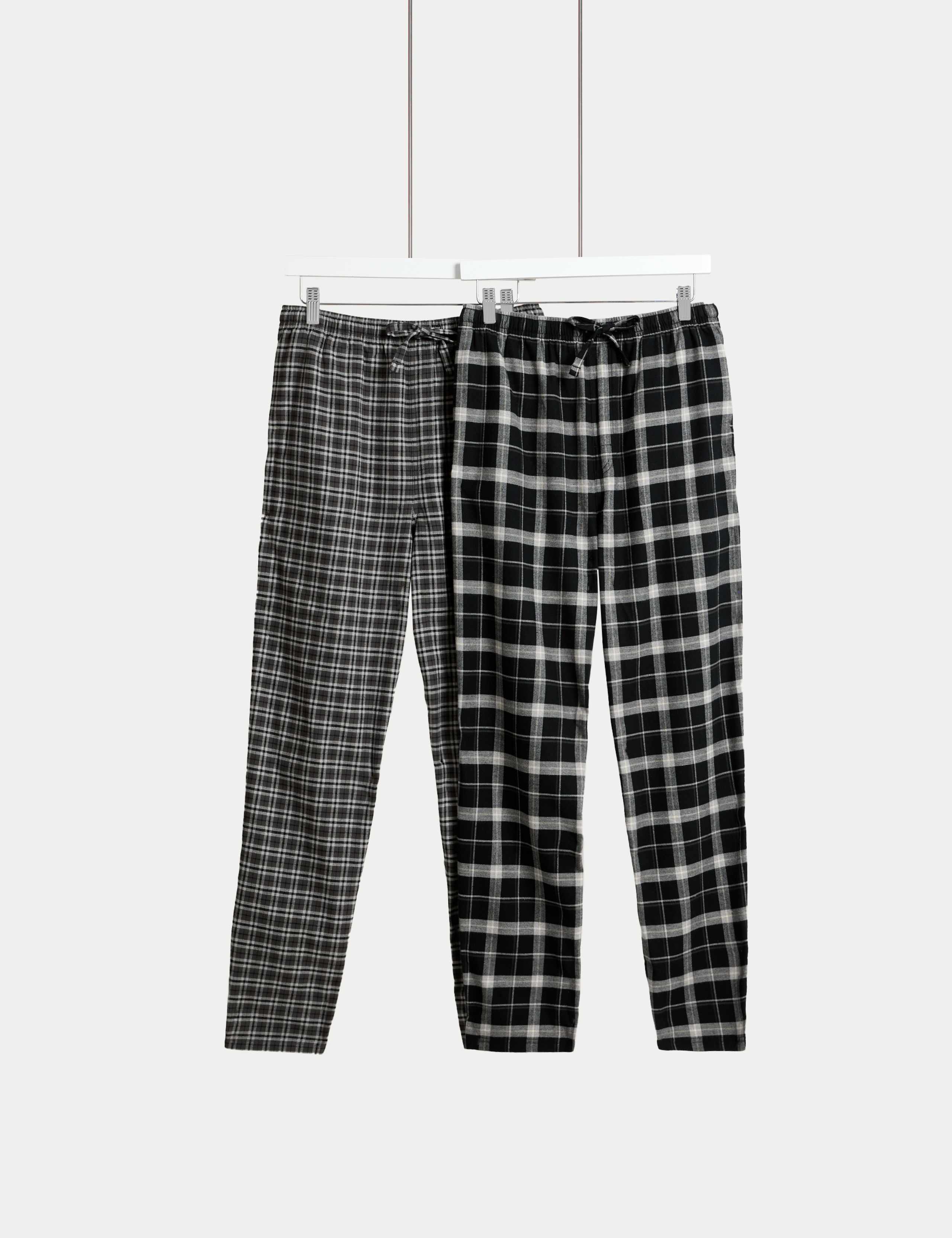 2 Pack Brushed Cotton Checked Pyjama Bottoms 1 of 5