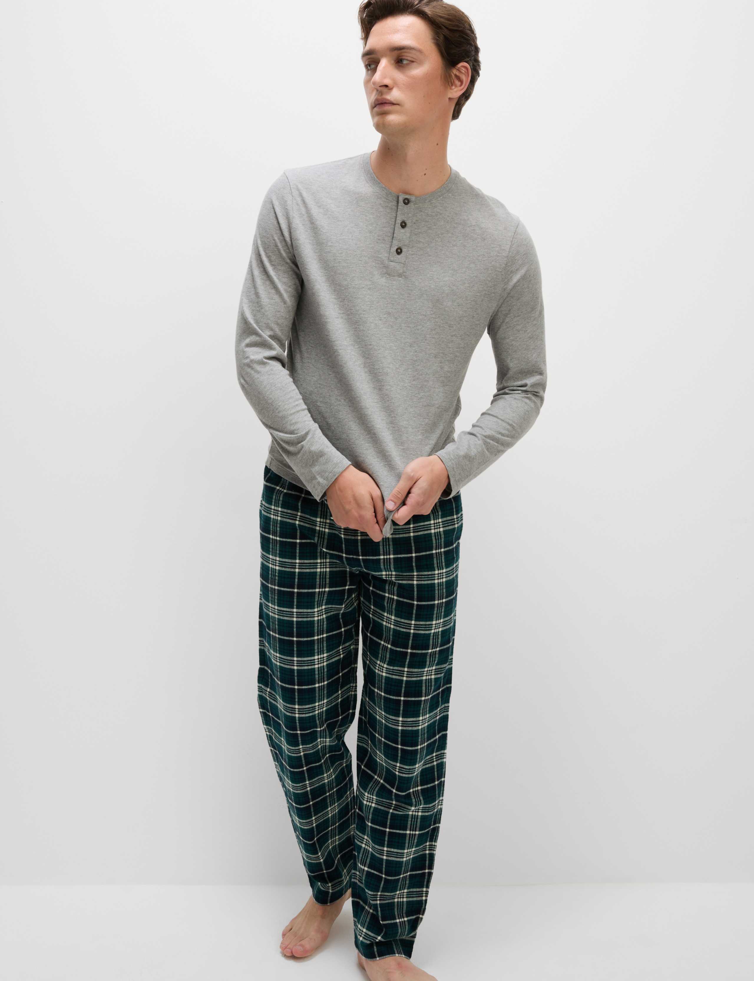 Brushed Cotton Henley Check Pyjama Set 3 of 5