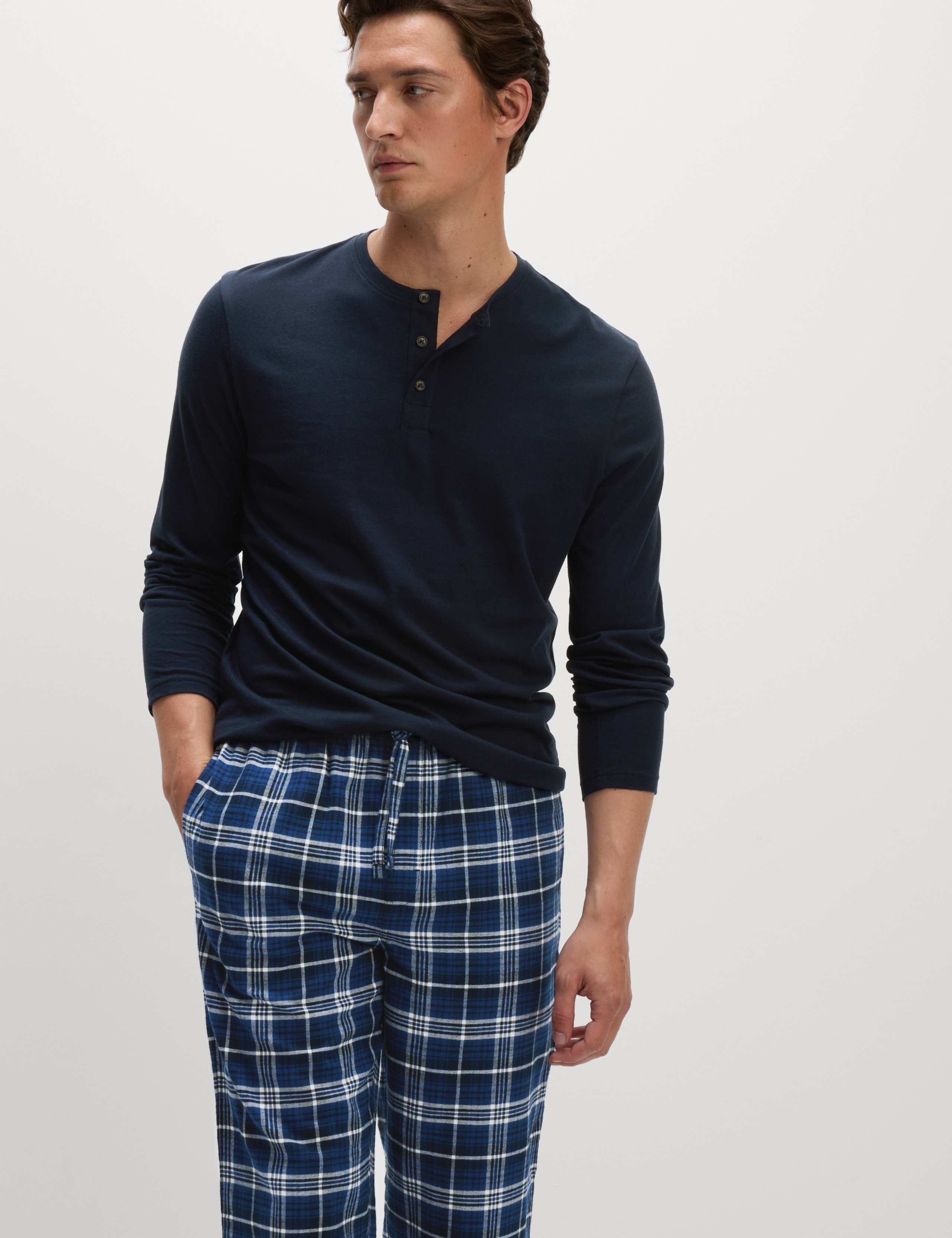 Brushed Cotton Henley Check Pyjama Set 3 of 5