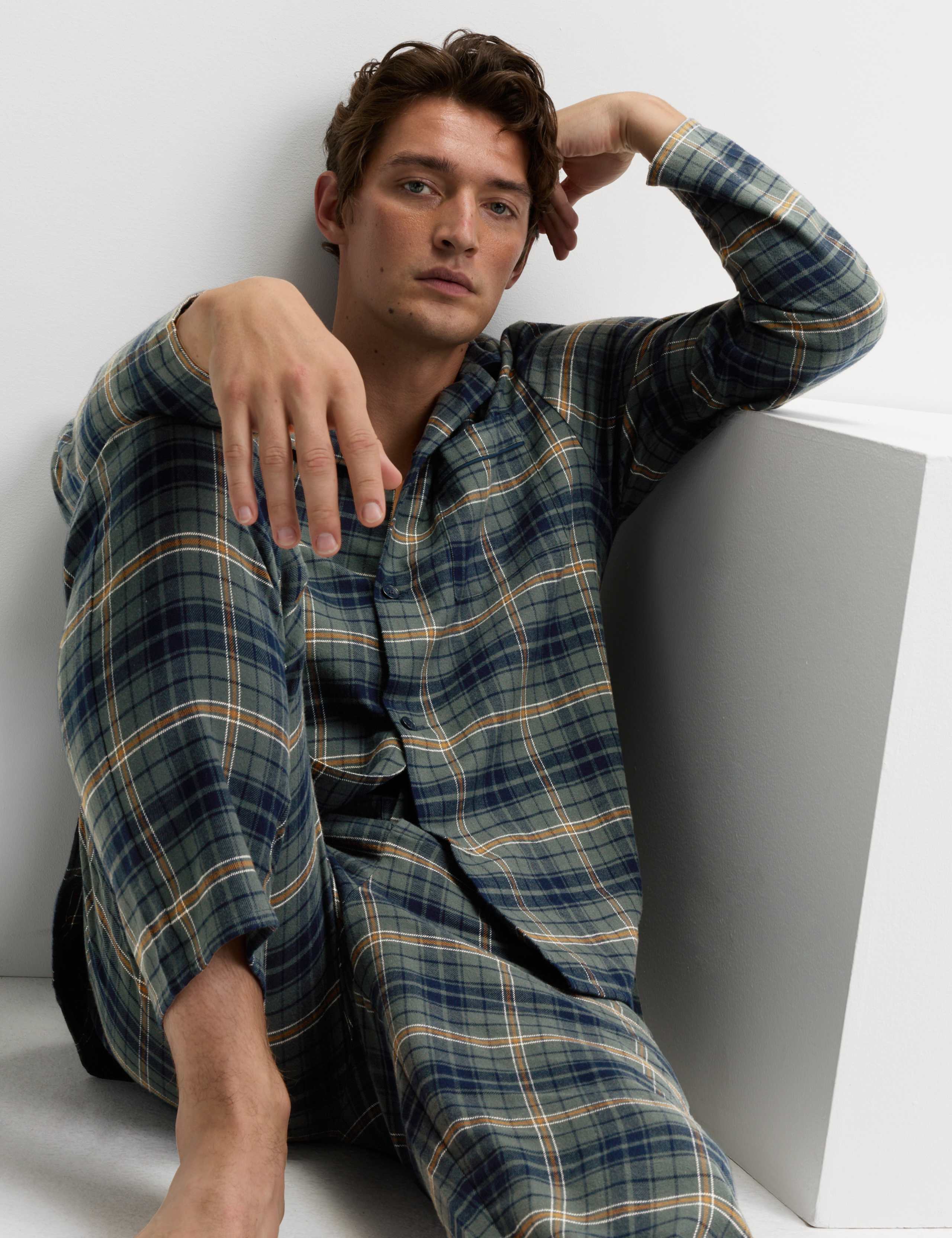 Pure Brushed Cotton Checked Pyjama Set 1 of 6