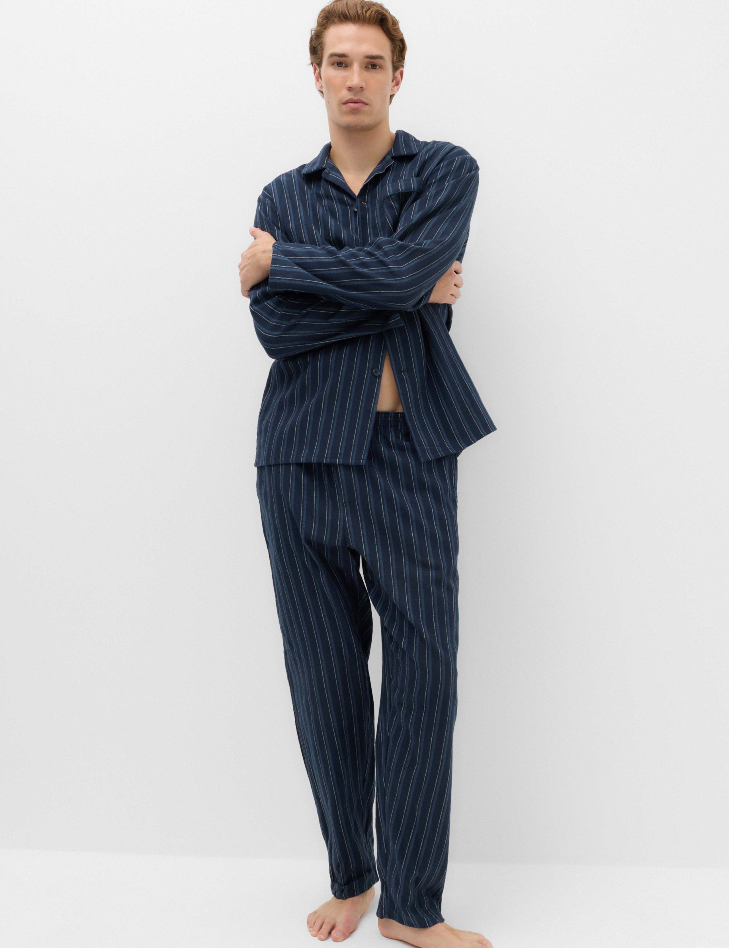 Brushed Cotton Striped Pyjama Set 1 of 7