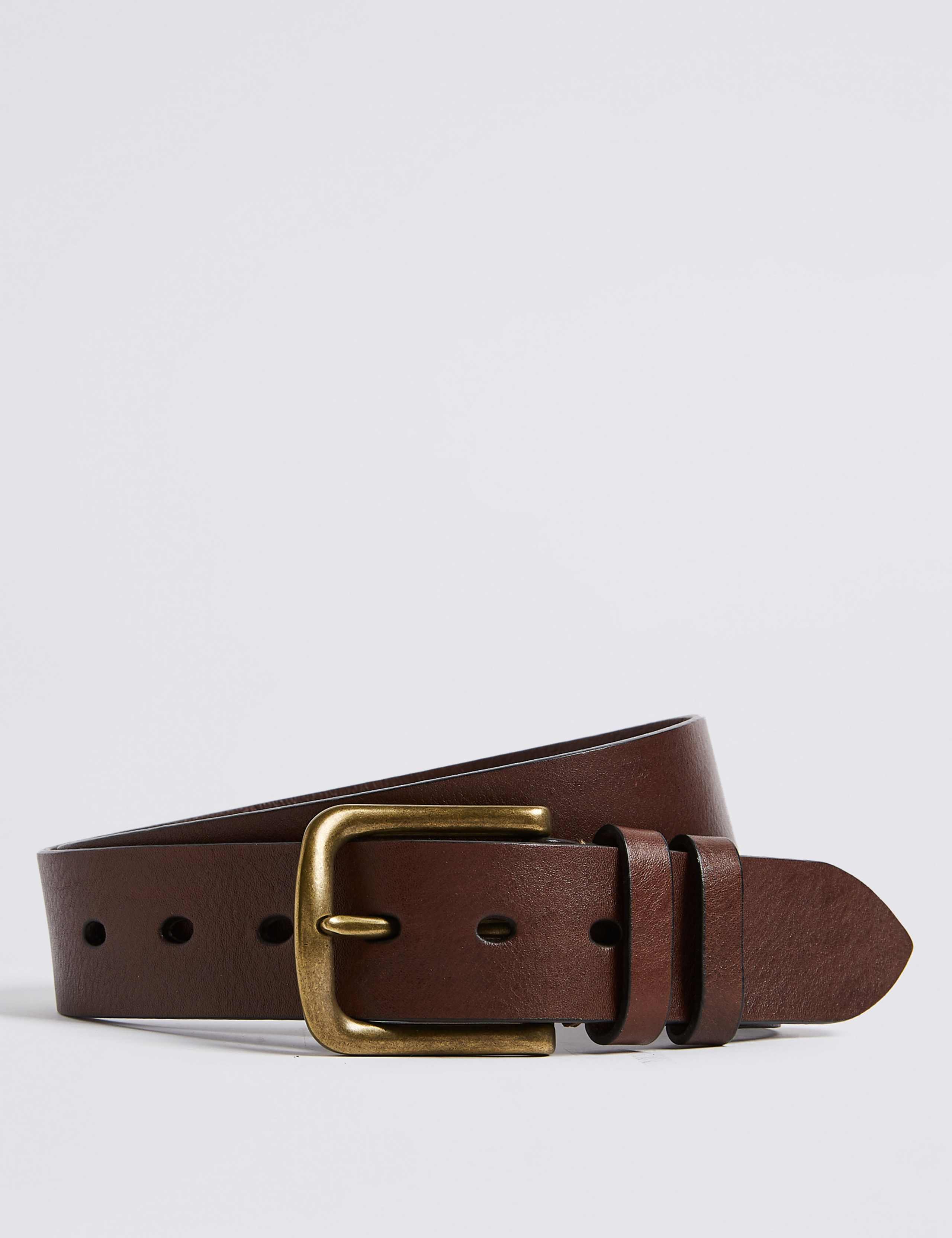 Leather Rectangular Buckle Denim Belt 1 of 4