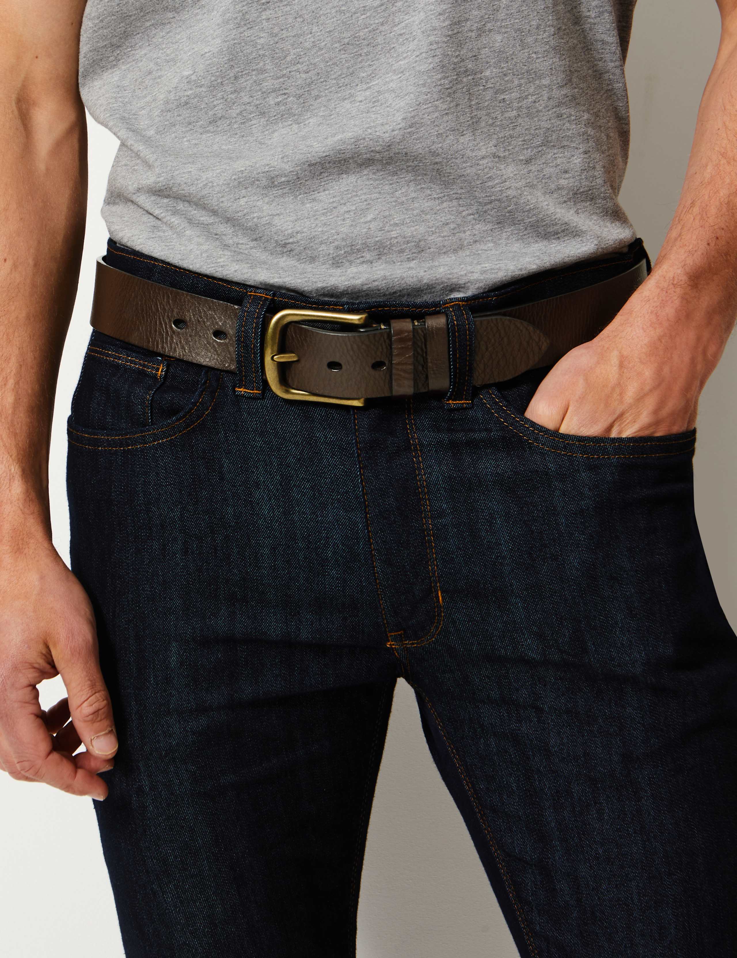 Leather Rectangular Buckle Denim Belt 2 of 4