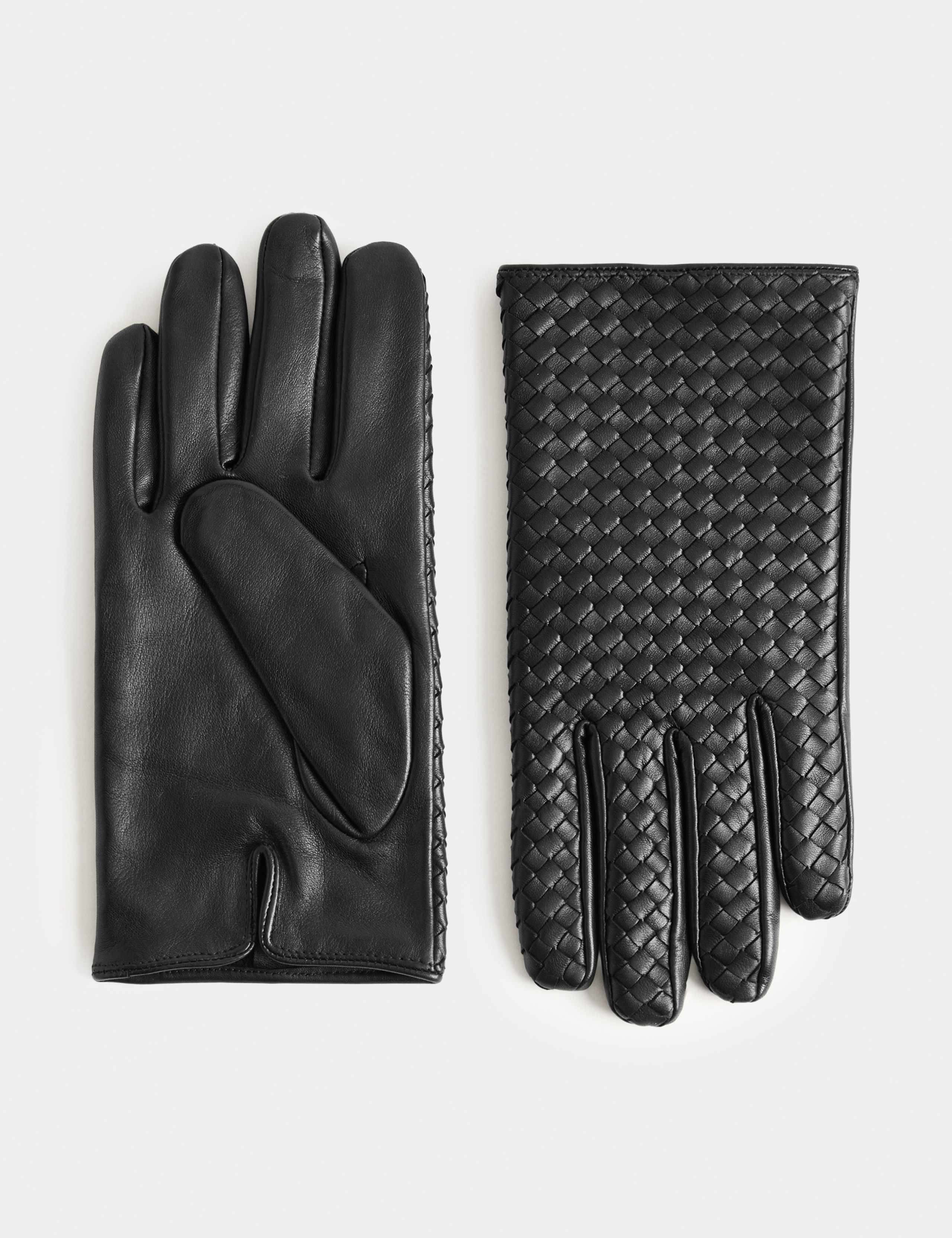 Leather Handwoven Cashmere Lined Gloves 1 of 2