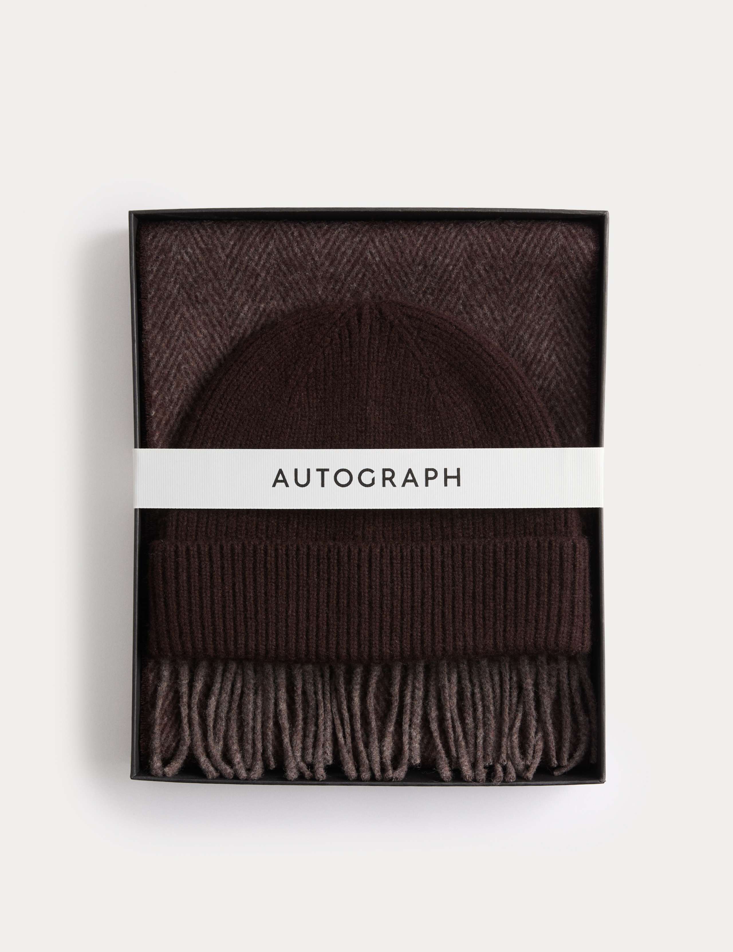 Merino Wool Herringbone Knitted Hat & Scarf Set 2 of 3