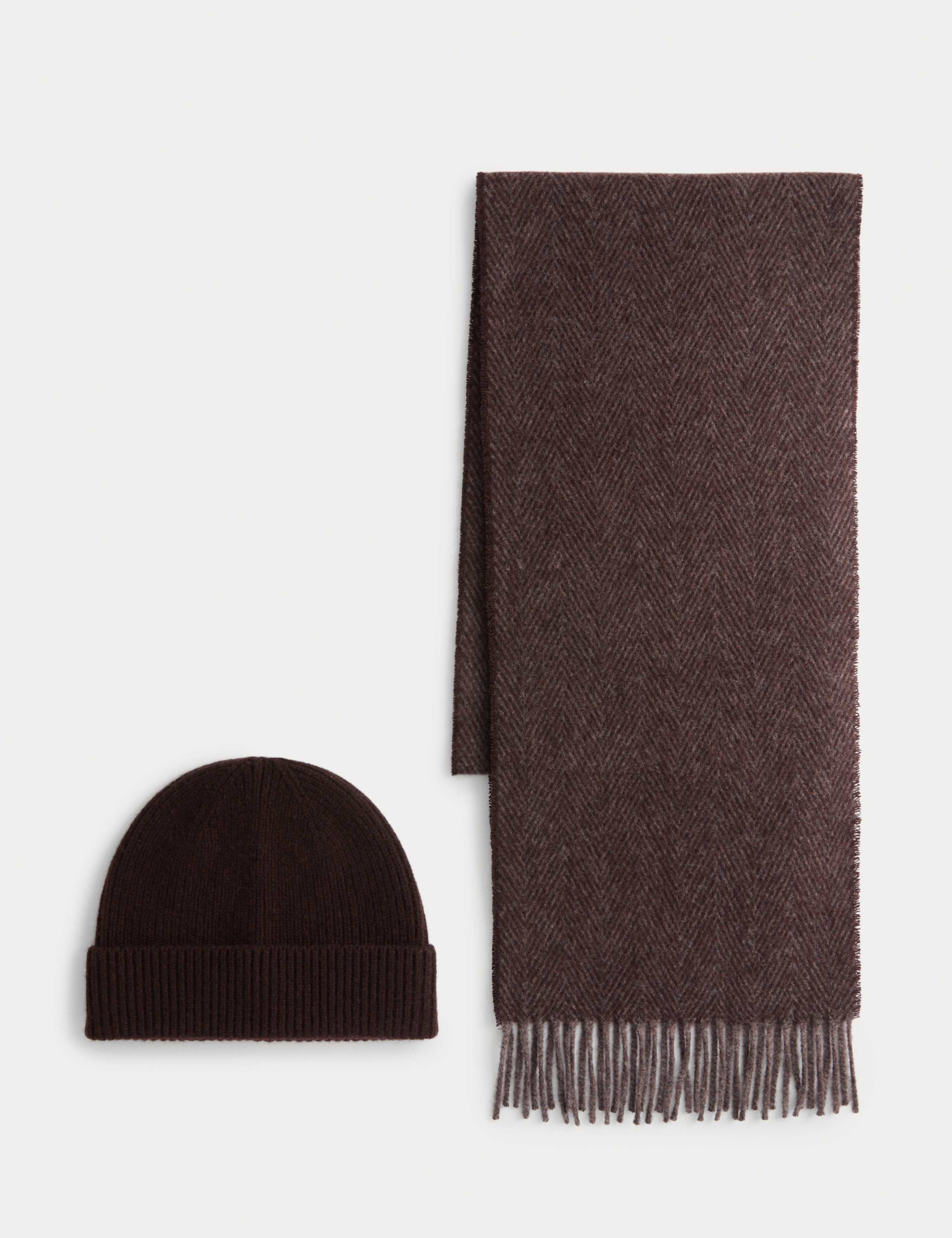Merino Wool Herringbone Knitted Hat & Scarf Set 1 of 3