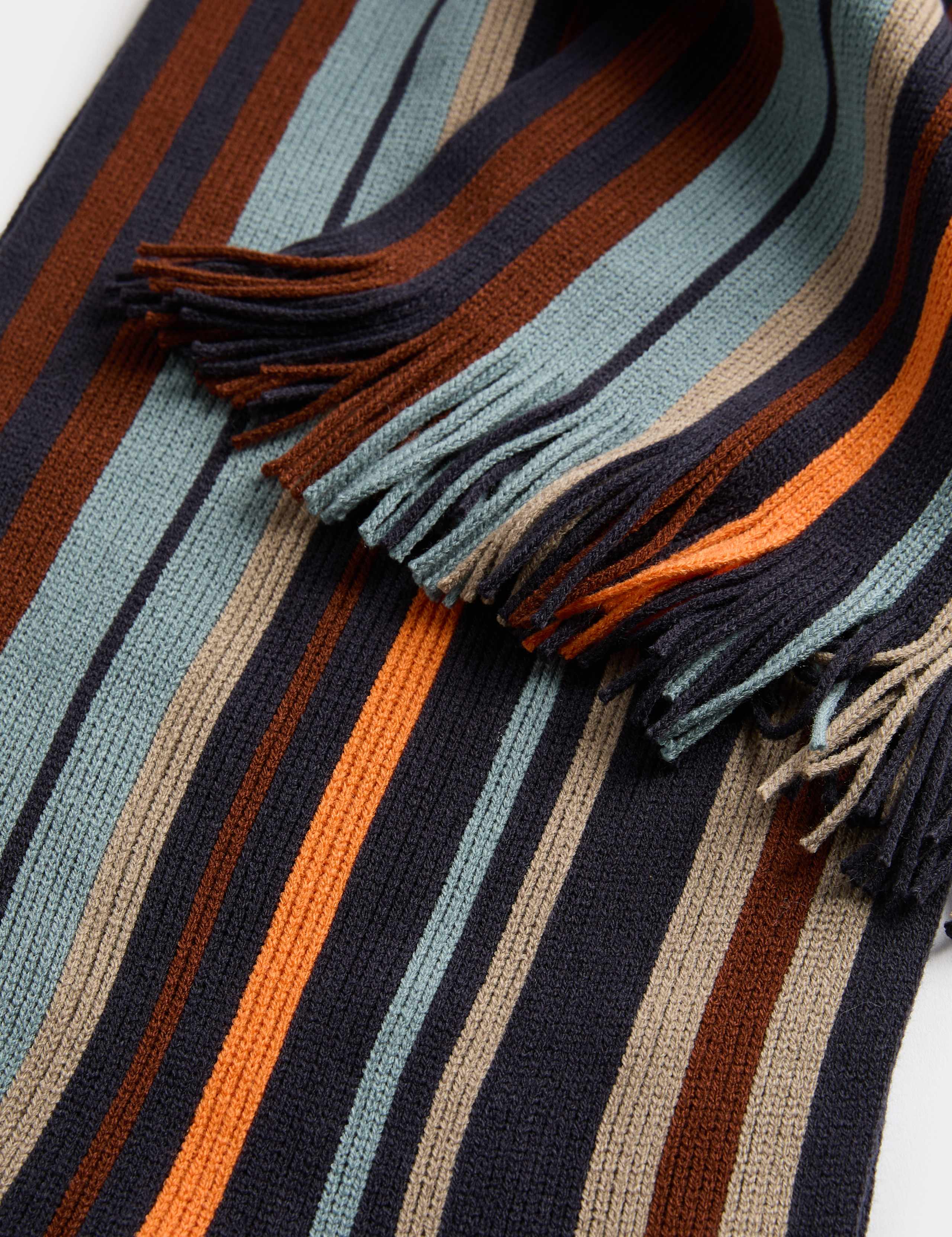 Striped Fringed Knitted Scarf 2 of 2