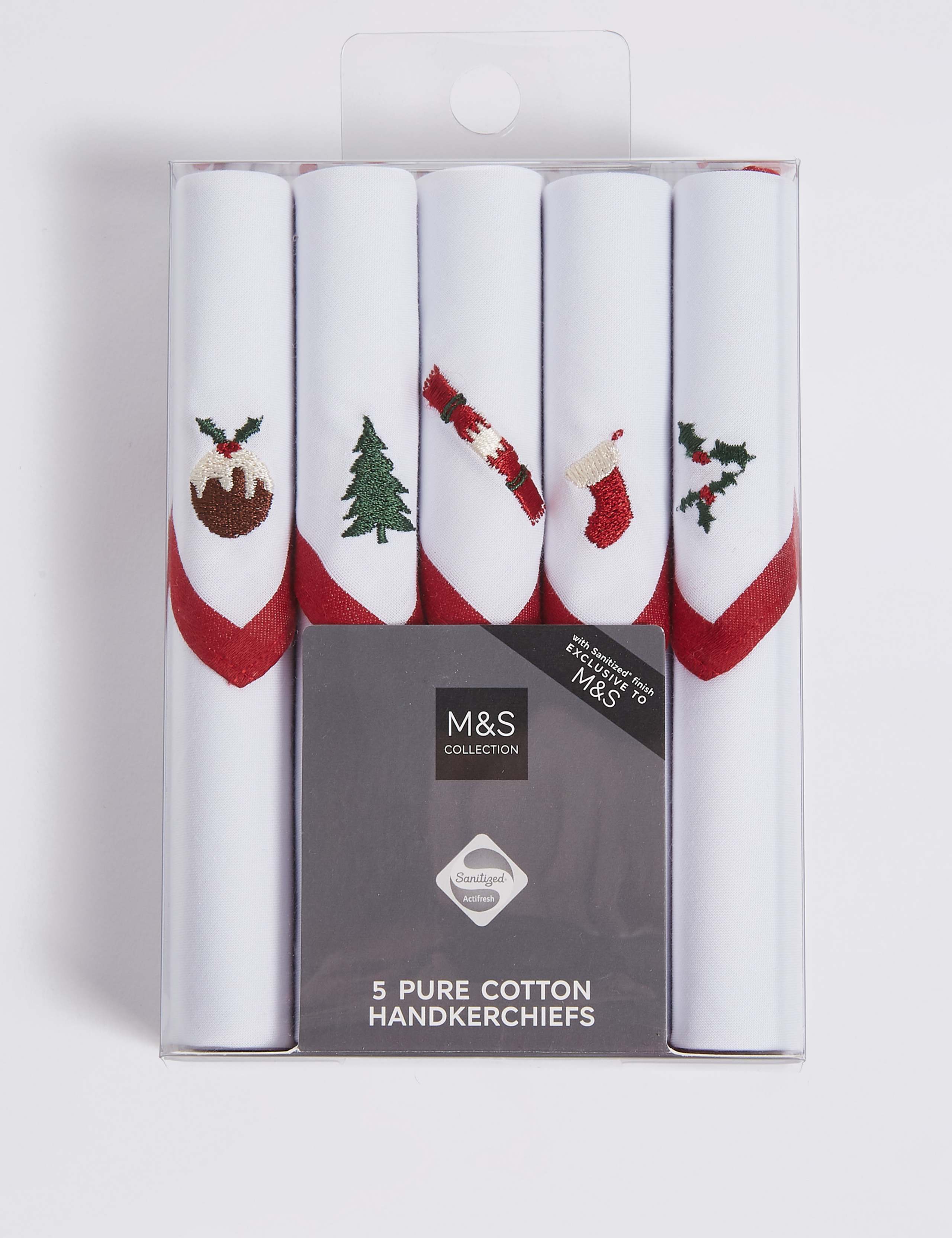 5 Pack Christmas Pure Cotton Handkerchiefs with Sanitized Finish® 1 of 2
