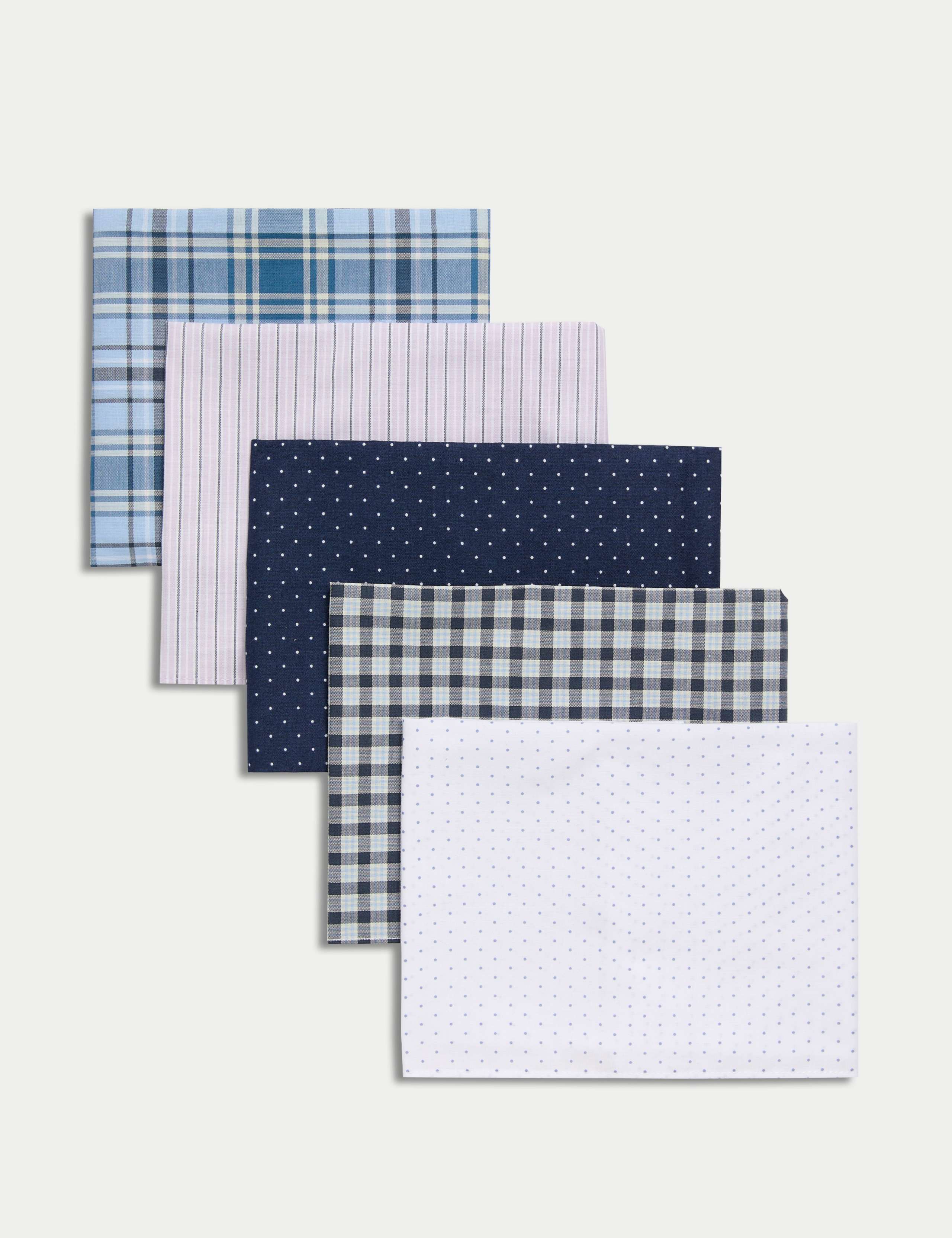 5 Pack Pure Cotton Patterned Handkerchiefs 2 of 3