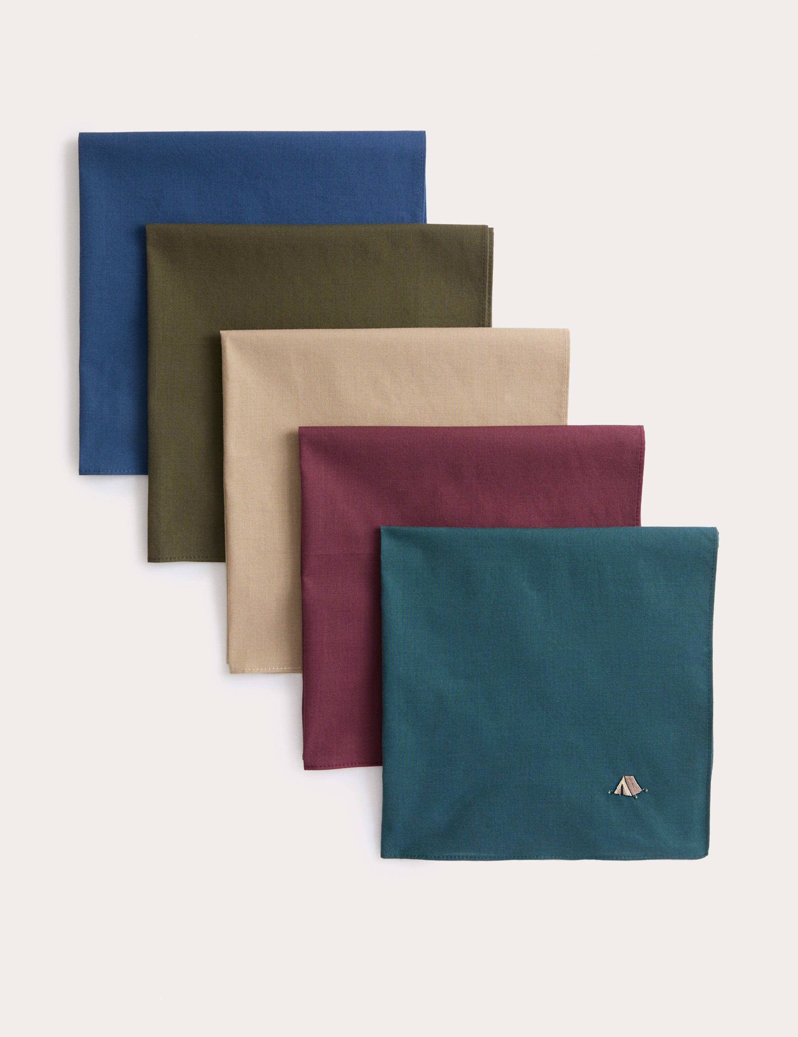 5 Pack Antibacterial Pure Cotton Handkerchiefs 1 of 4