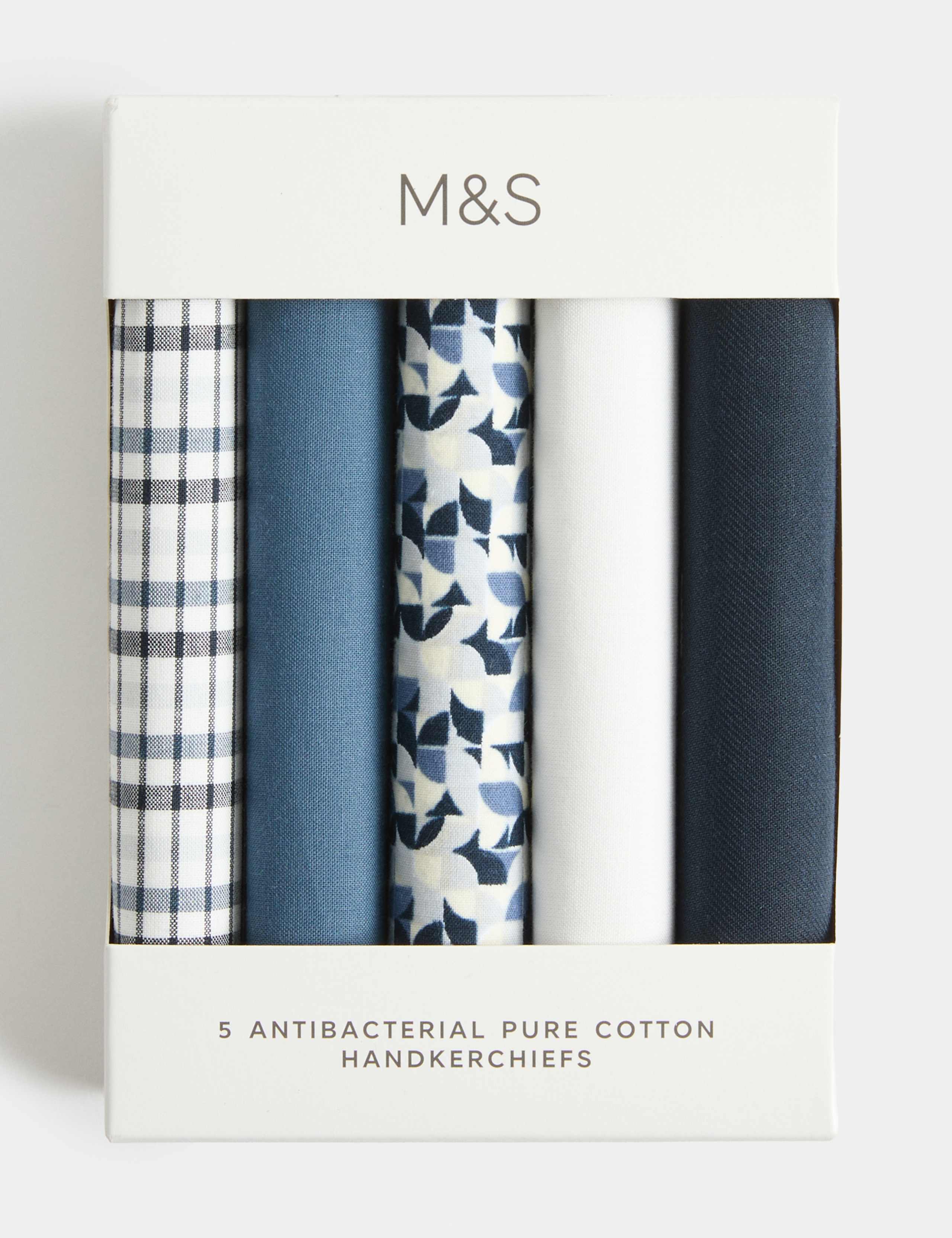 5pk Pure Cotton Antibacterial Handkerchiefs 3 of 3