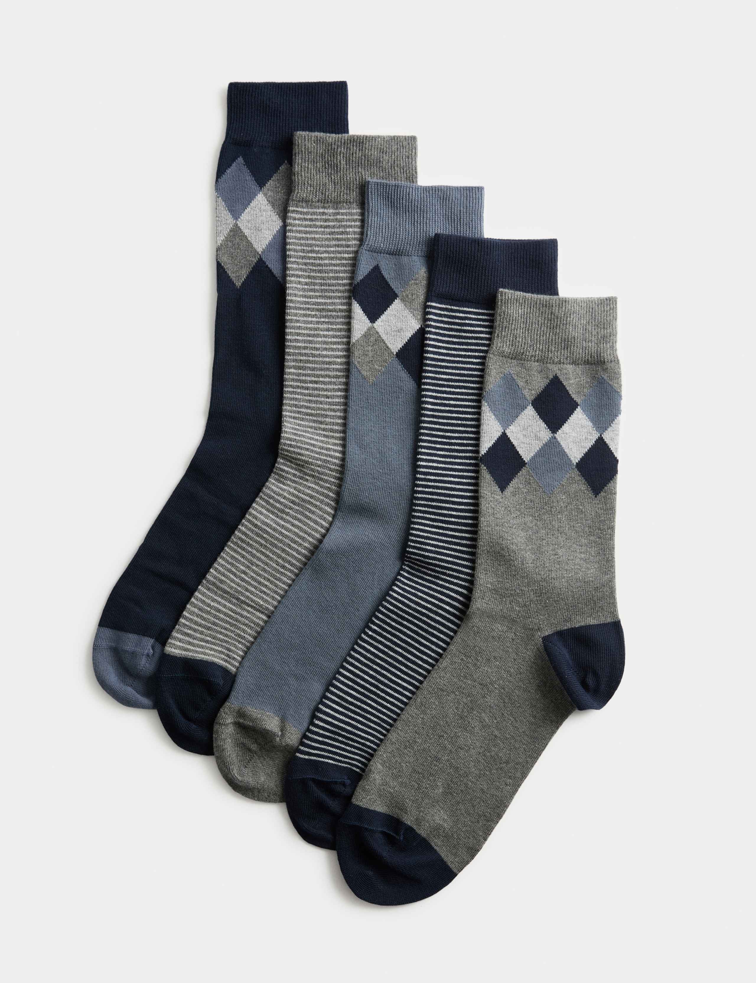 5pk Cool & Fresh™ Argyle Cotton Rich Socks 1 of 2