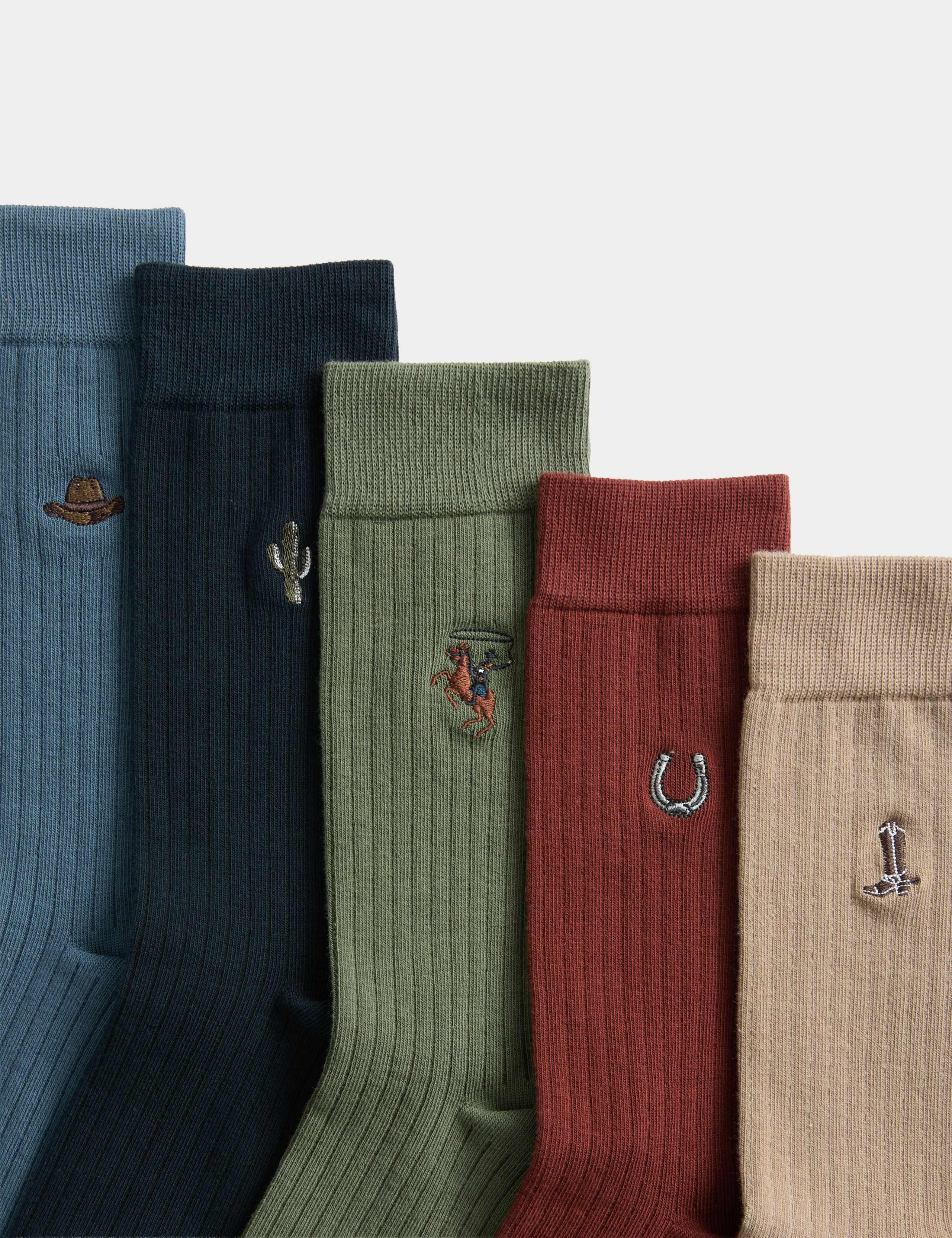 5pk Western Cowboy Cotton Rich Socks 2 of 2