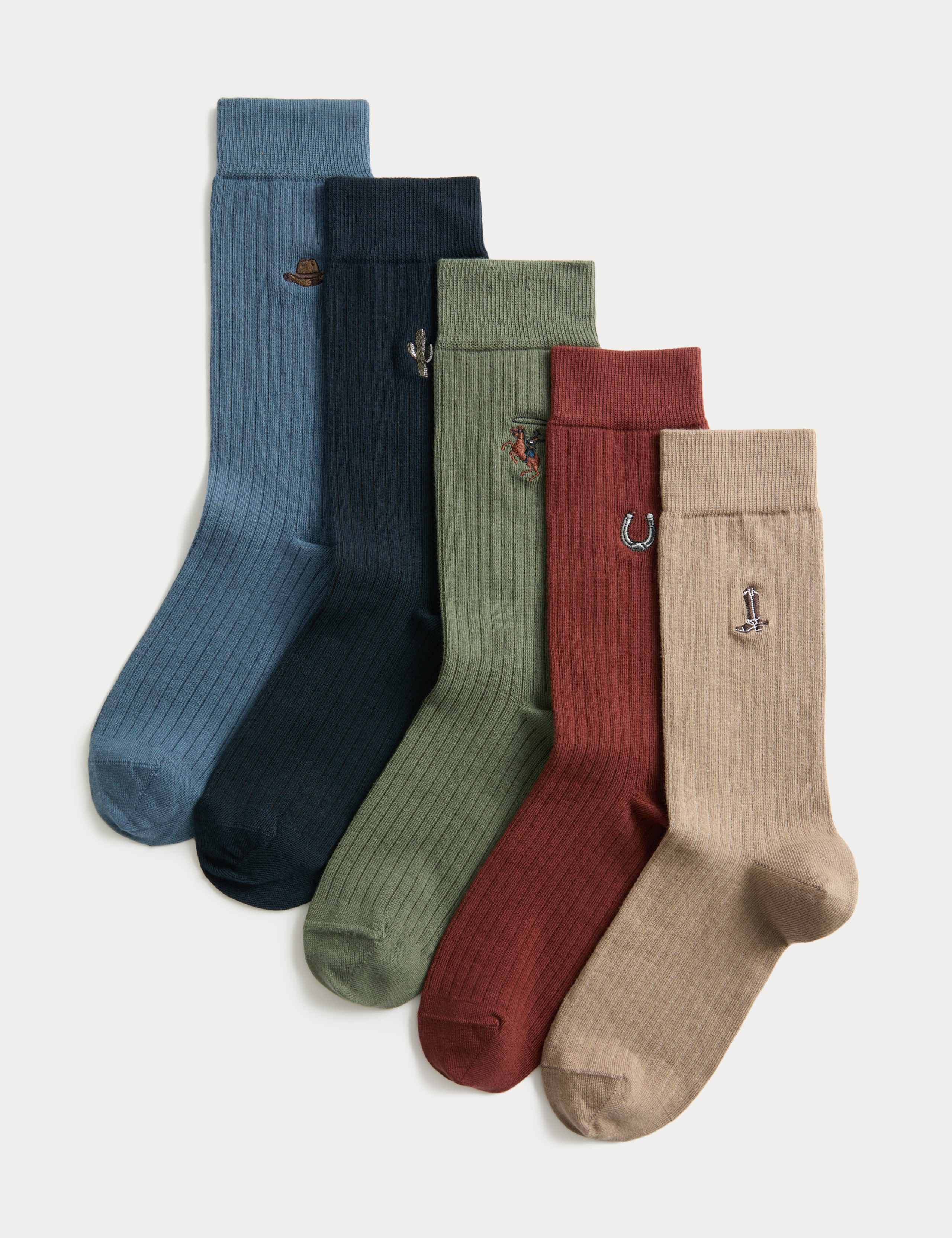 5pk Western Cowboy Cotton Rich Socks 1 of 2