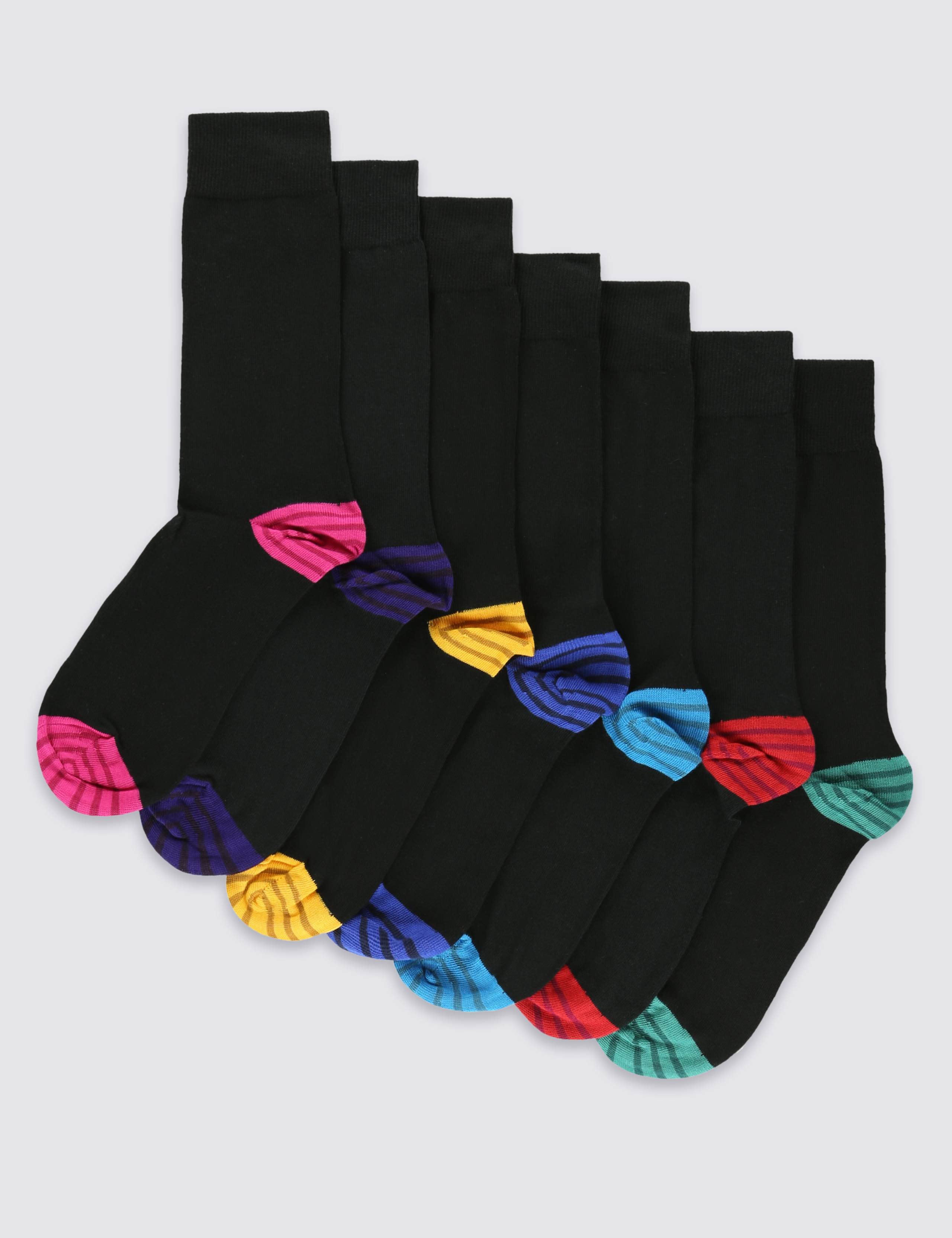 7 Pairs of Freshfeet™ Cotton Rich Contrast Heel & Toe Striped Socks 1 of 2
