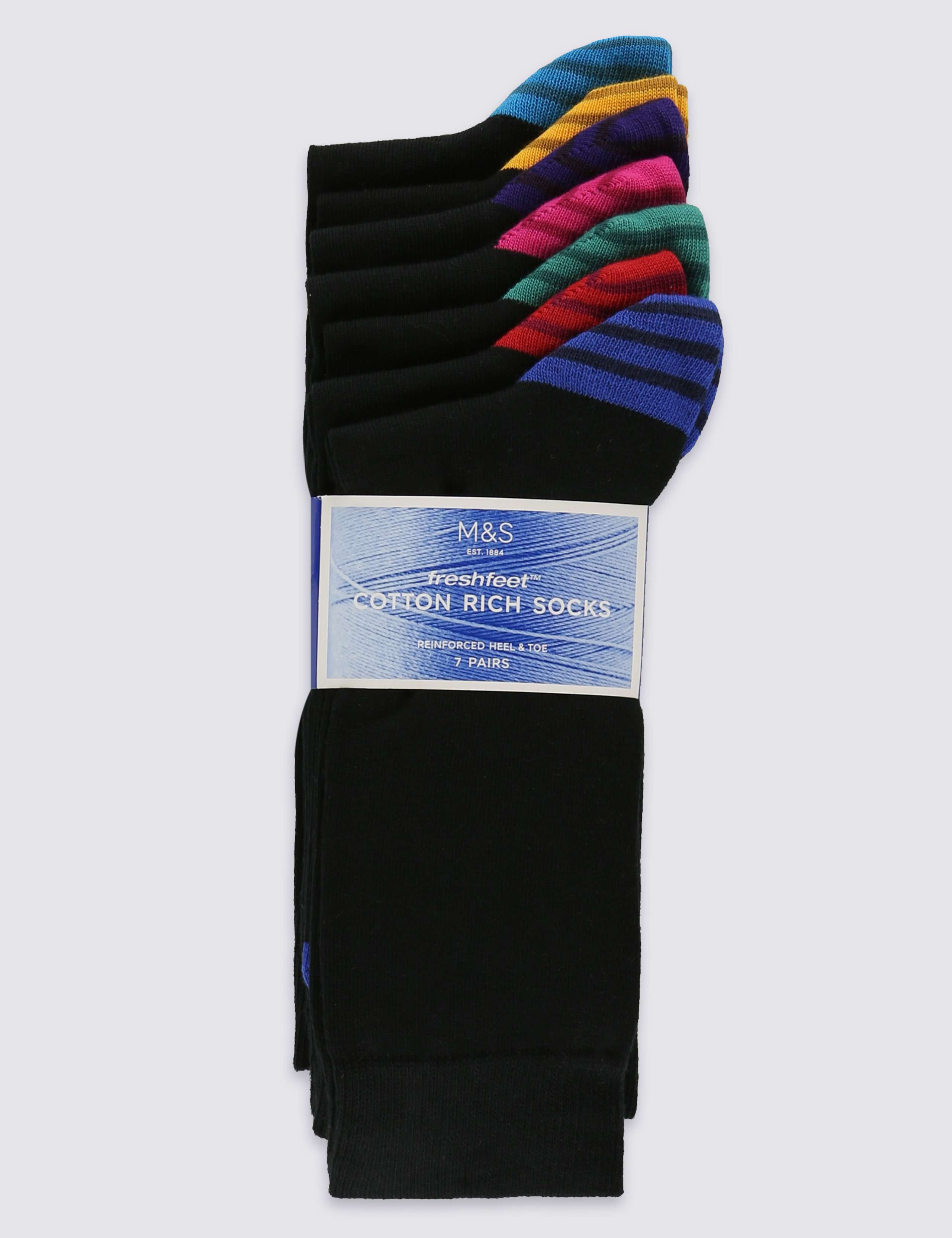 7 Pairs of Freshfeet™ Cotton Rich Contrast Heel & Toe Striped Socks 2 of 2