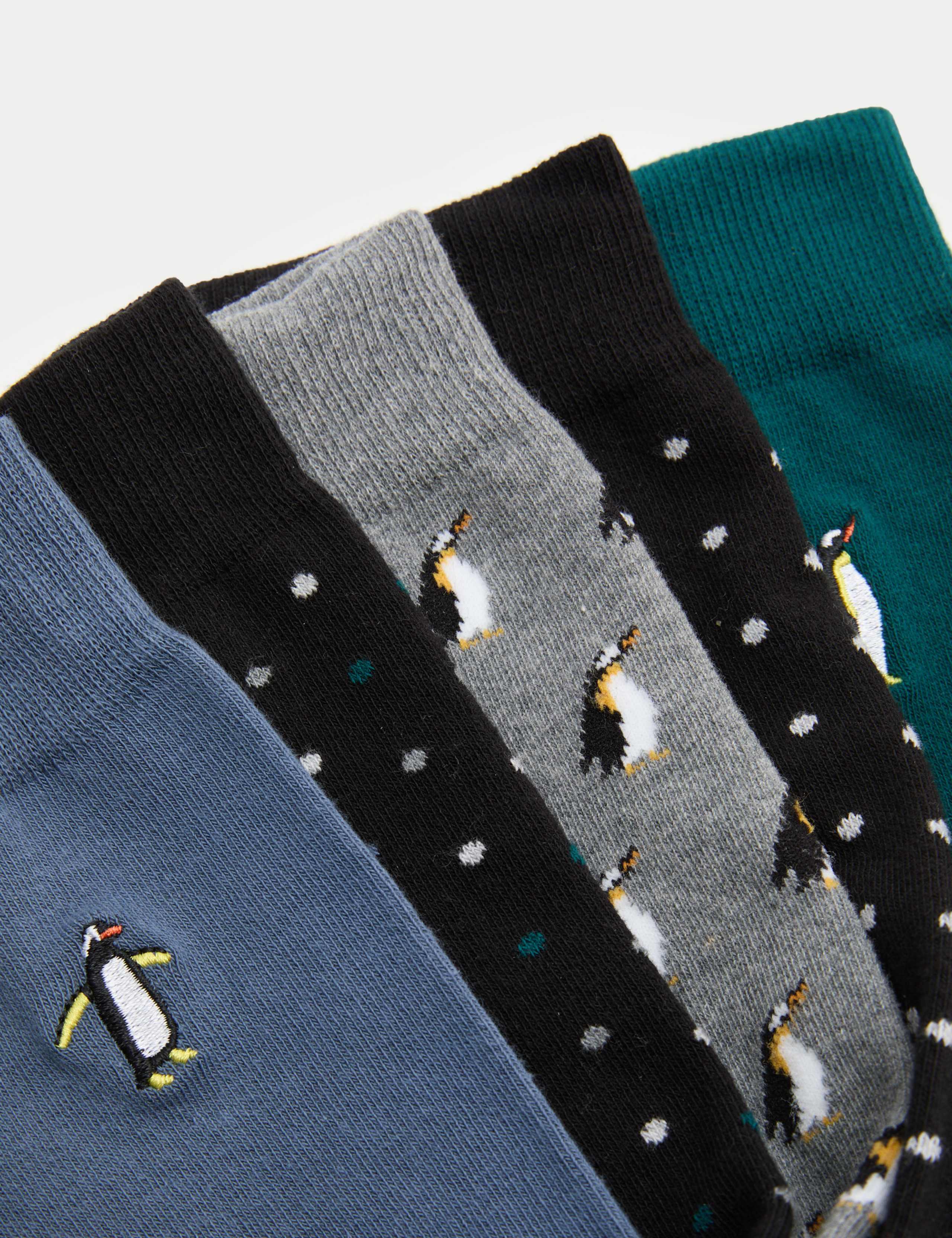 5pk Cool & Fresh™ Penguin Cotton Rich Socks 3 of 3