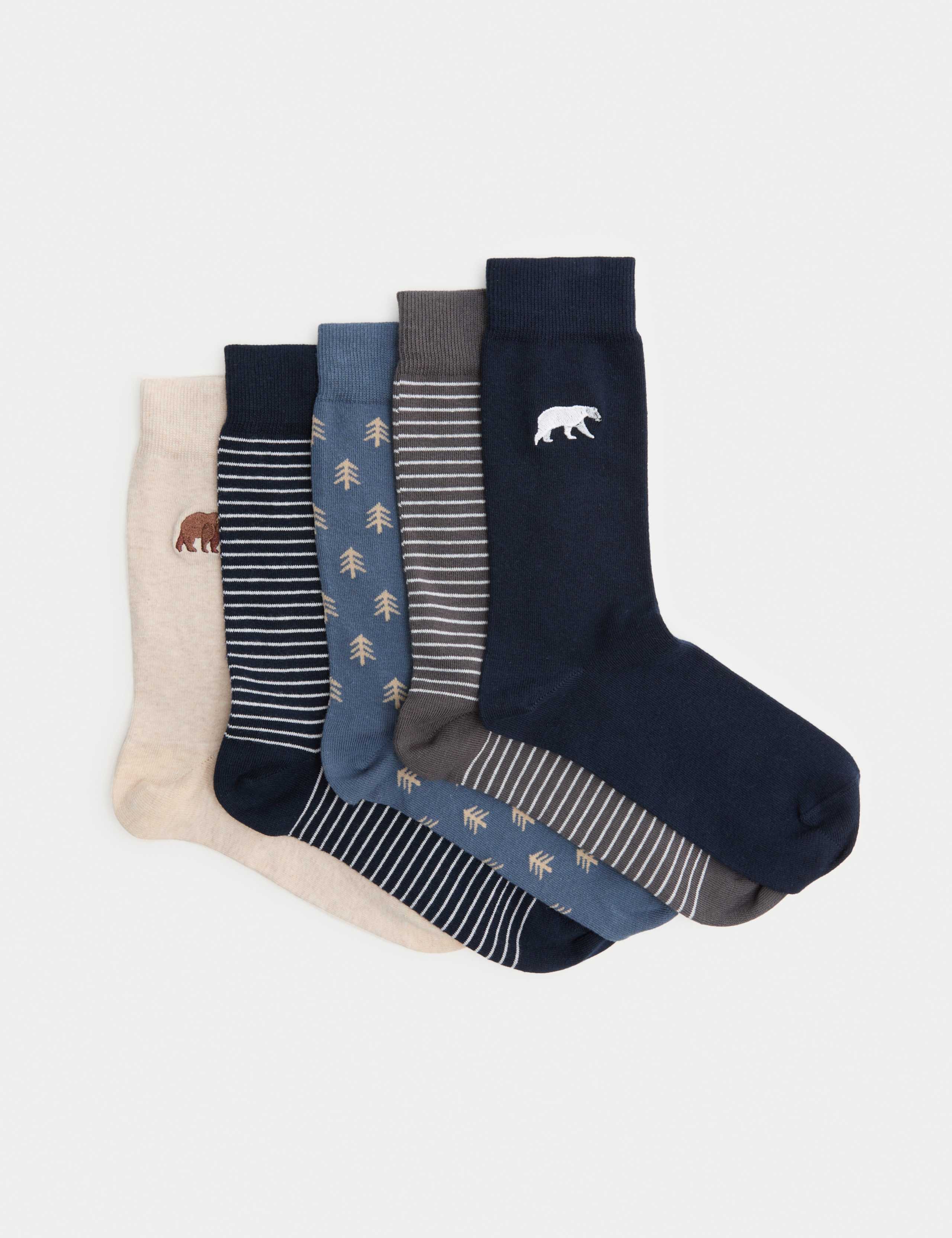 5 Pack Cool & Fresh™ Bear Cotton Rich Socks 1 of 2