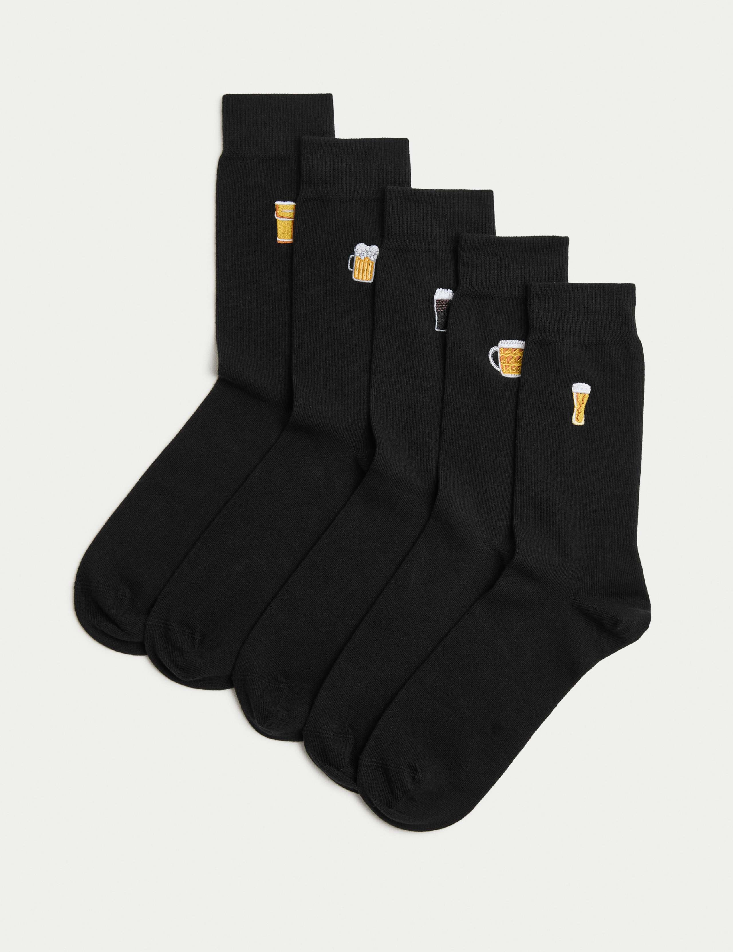5pk Cool & Fresh™ Beer Cotton Rich Socks 1 of 2