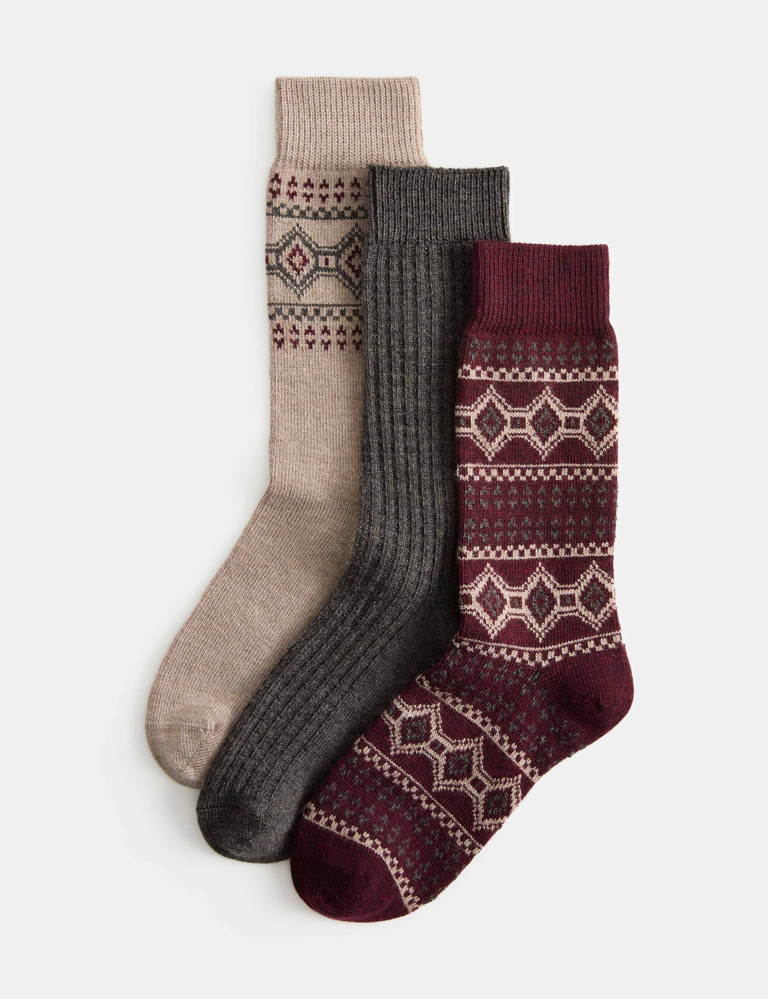 3 Pack Patterned Socks with Wool 1 of 2