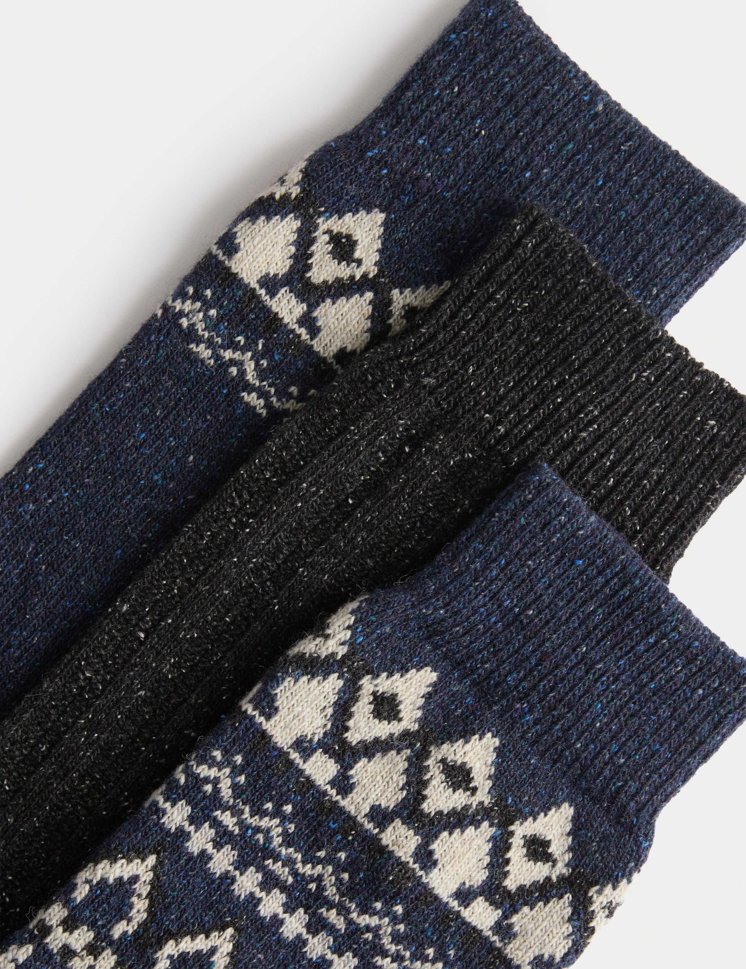 3pk Fair Isle Wool-Blend Boot Socks with Silk 2 of 2