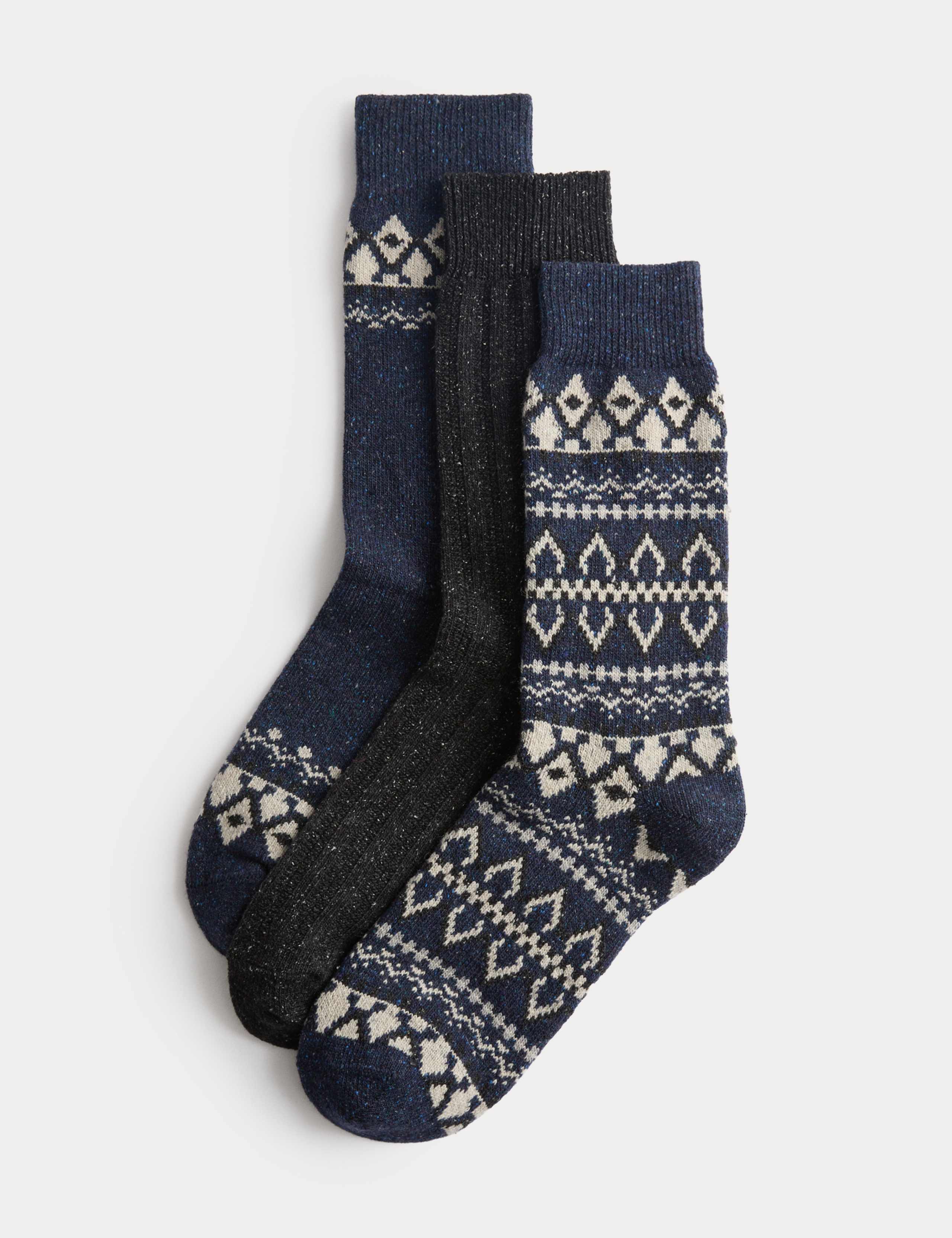 3 Pack Fair Isle Wool-Blend Boot Socks with Silk 1 of 2
