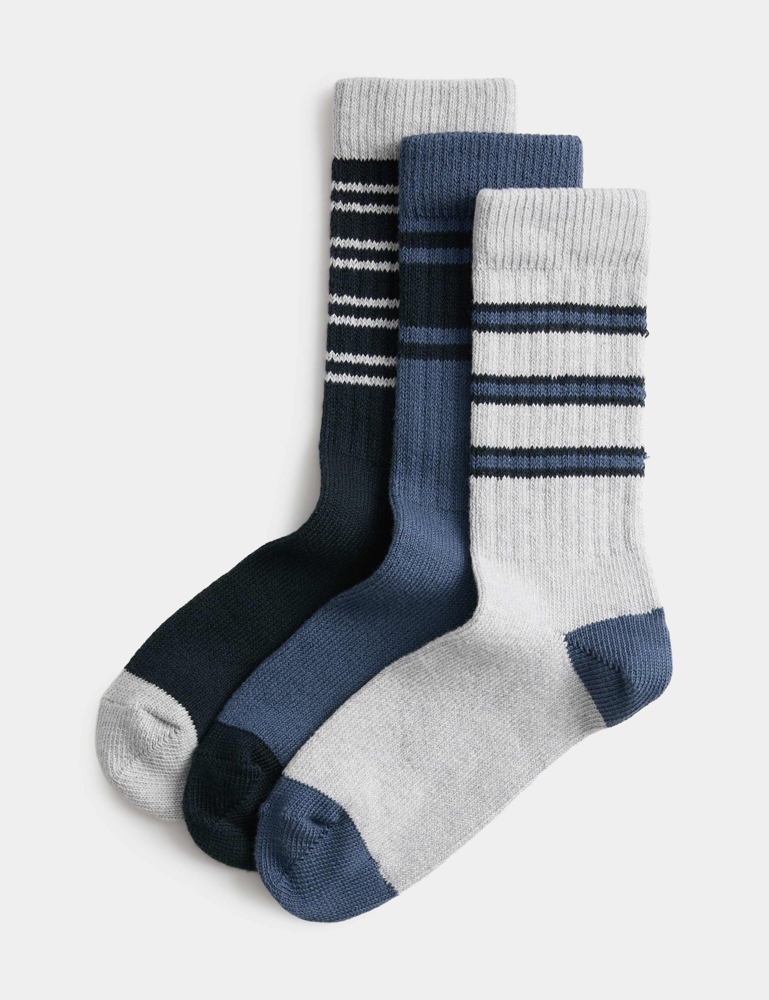 3 Pack Striped Cotton Rich Casual Socks 1 of 2