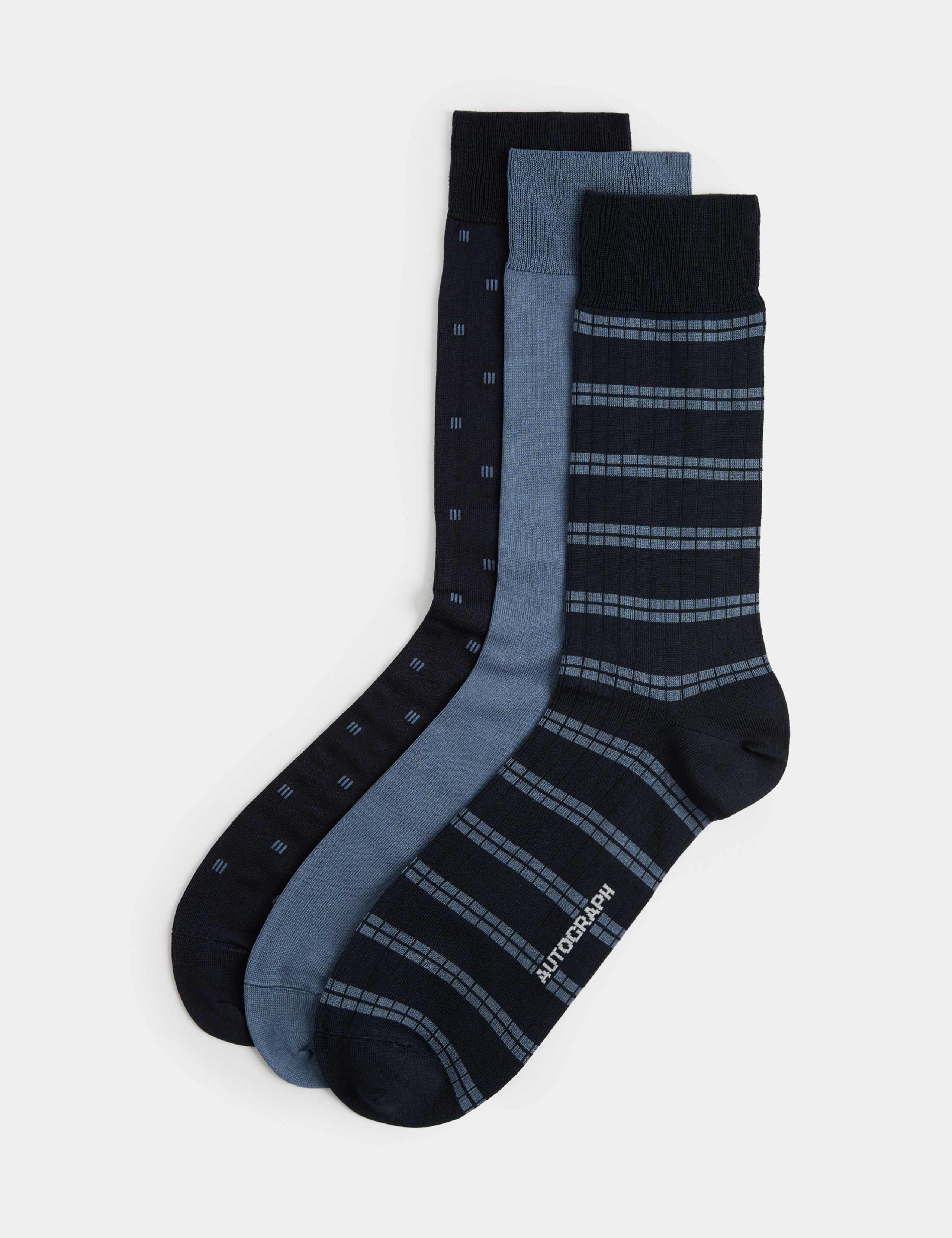3pk Assorted Mercerised Cotton Socks 1 of 2