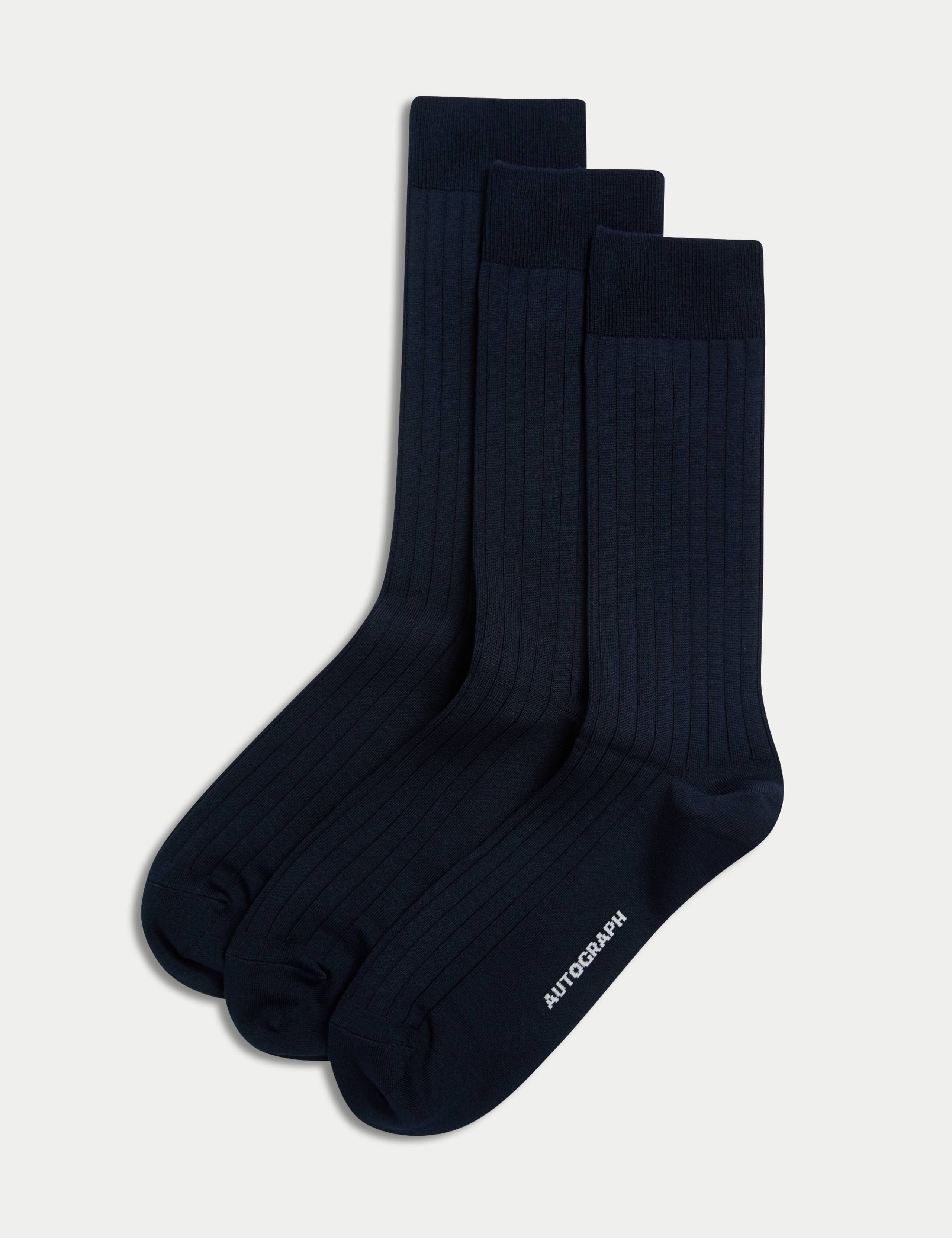 3 Pack Egyptian Cotton Rich Ribbed Socks 1 of 2