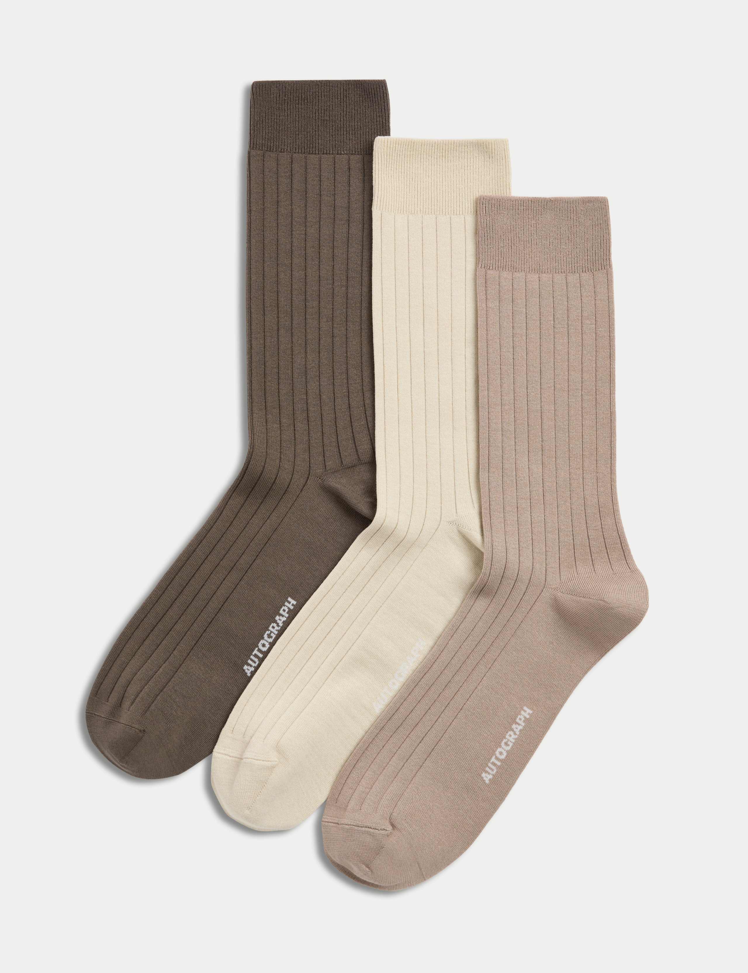 3 Pack Egyptian Cotton Rich Ribbed Socks 1 of 2