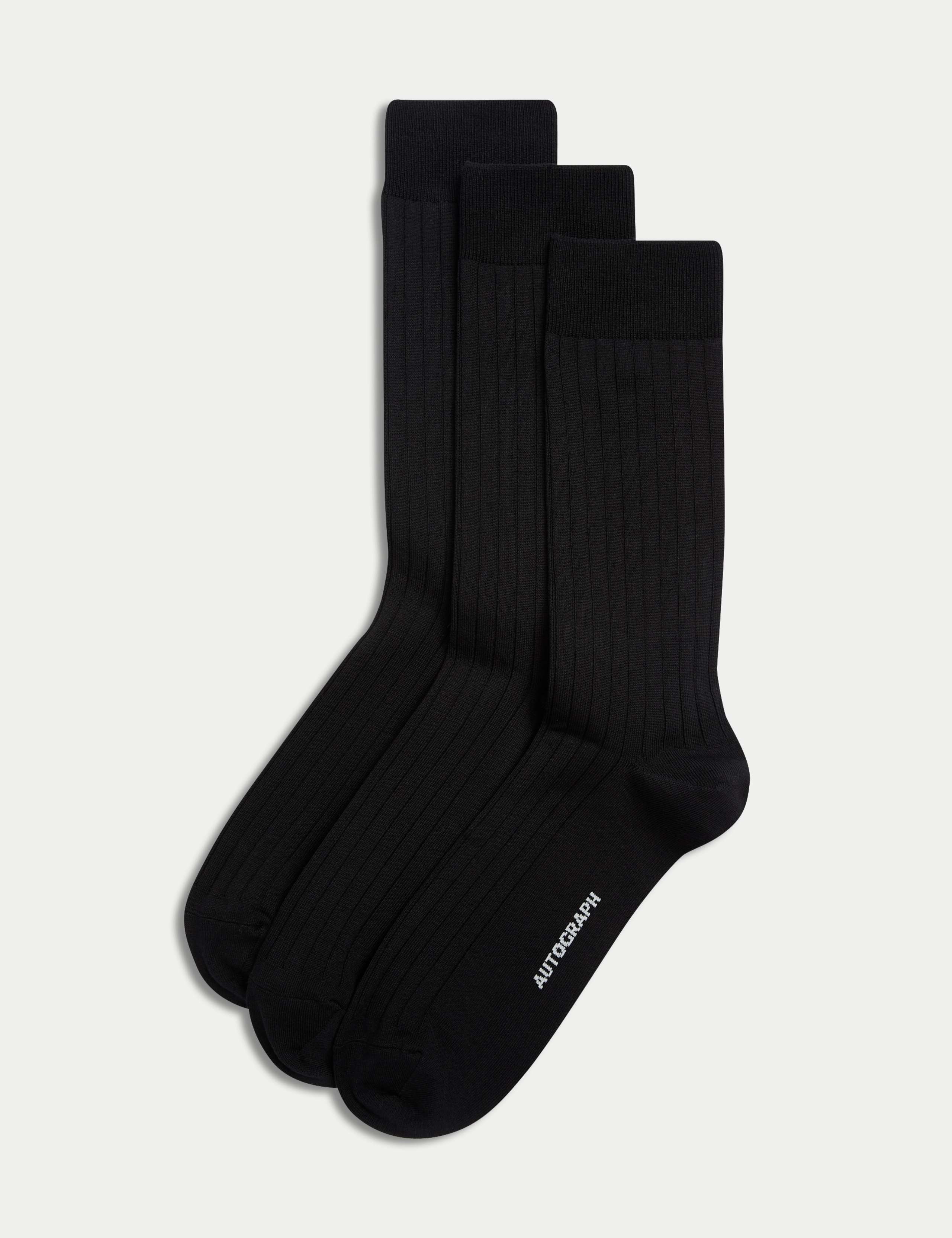 3 Pack Egyptian Cotton Rich Ribbed Socks 1 of 2