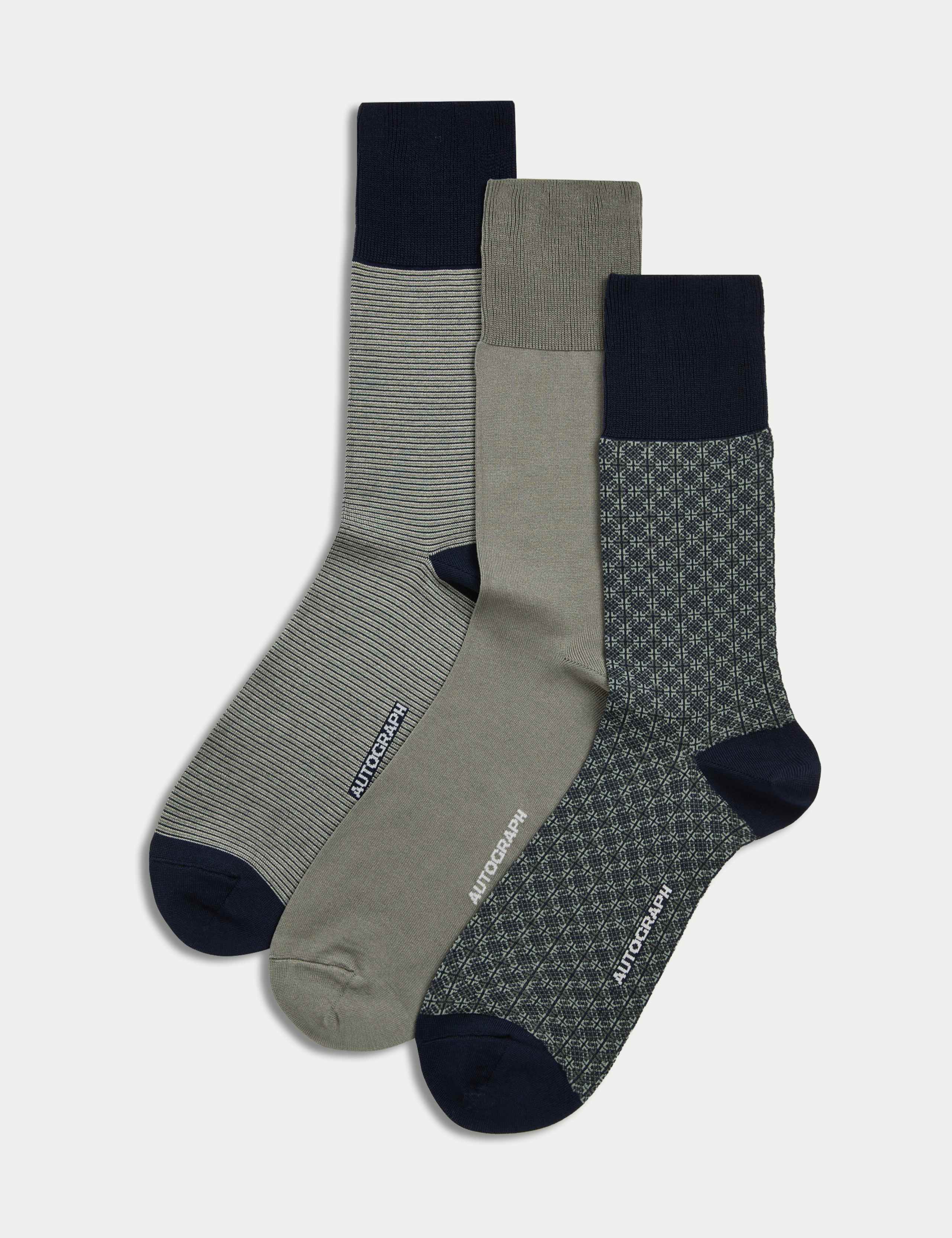 3 Pack Assorted Mercerised Cotton Rich Socks 1 of 2