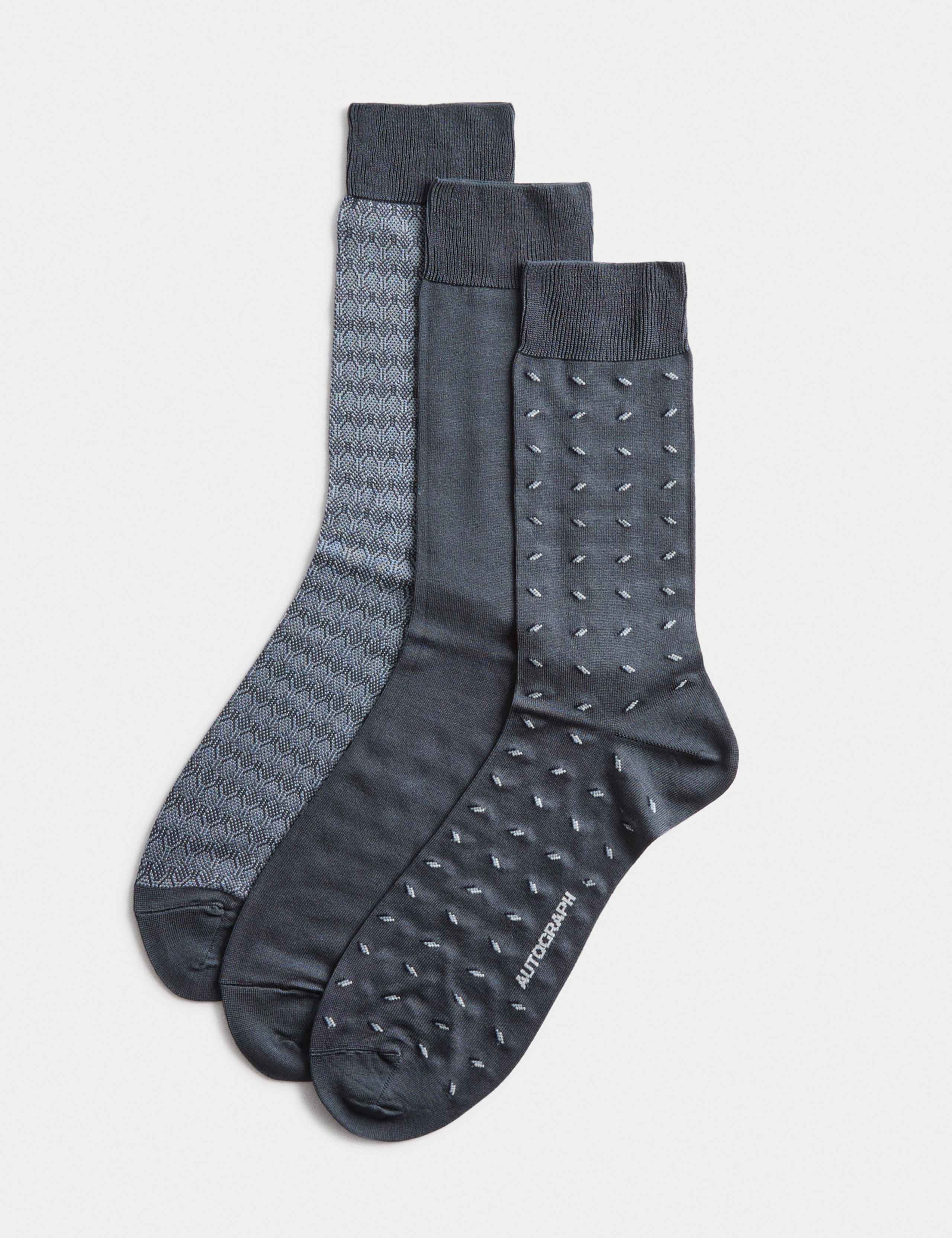 3pk Assorted Design Mercerised Cotton Blend Socks 1 of 2