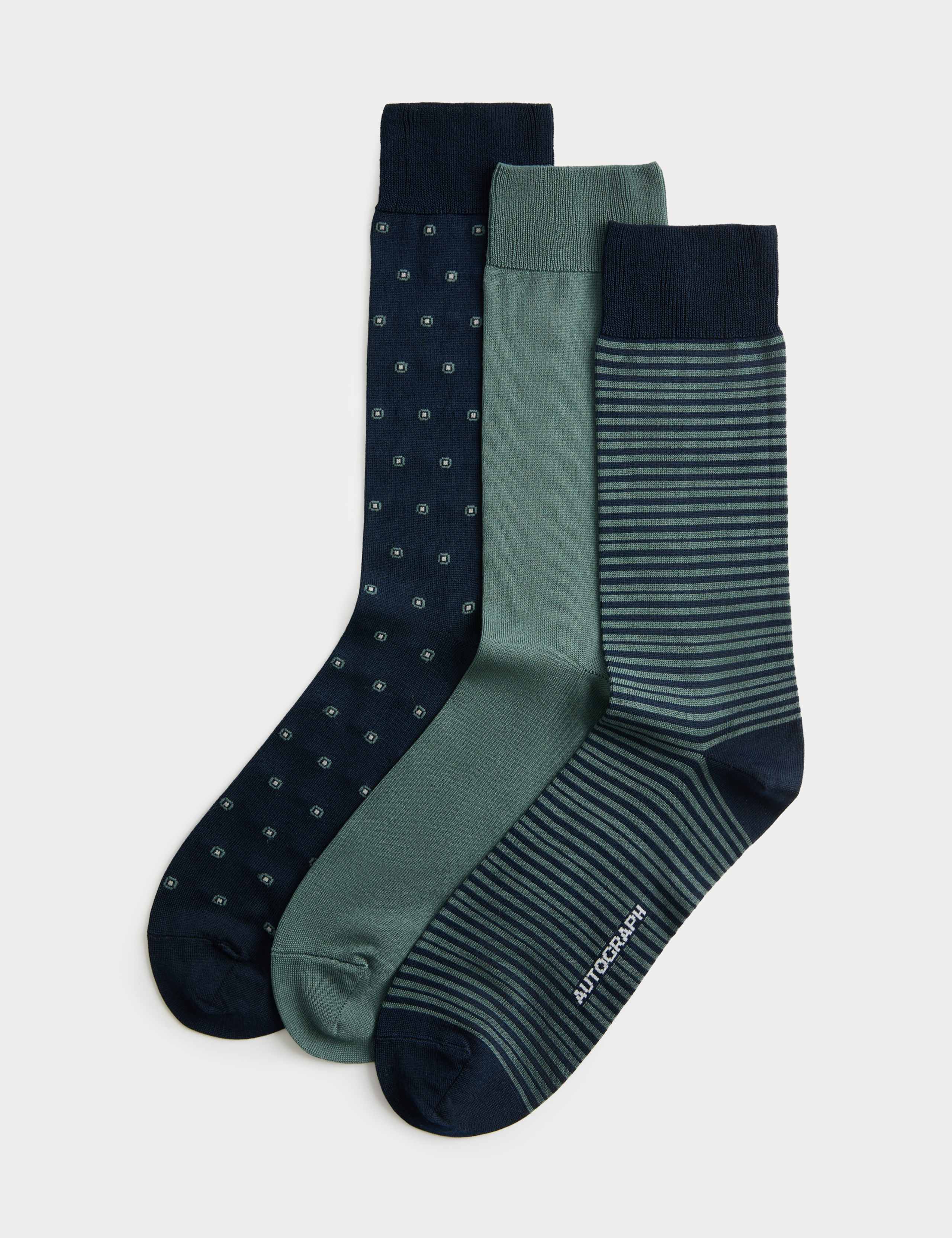 3 Pack Assorted Design Mercerised Cotton Rich Socks 1 of 1