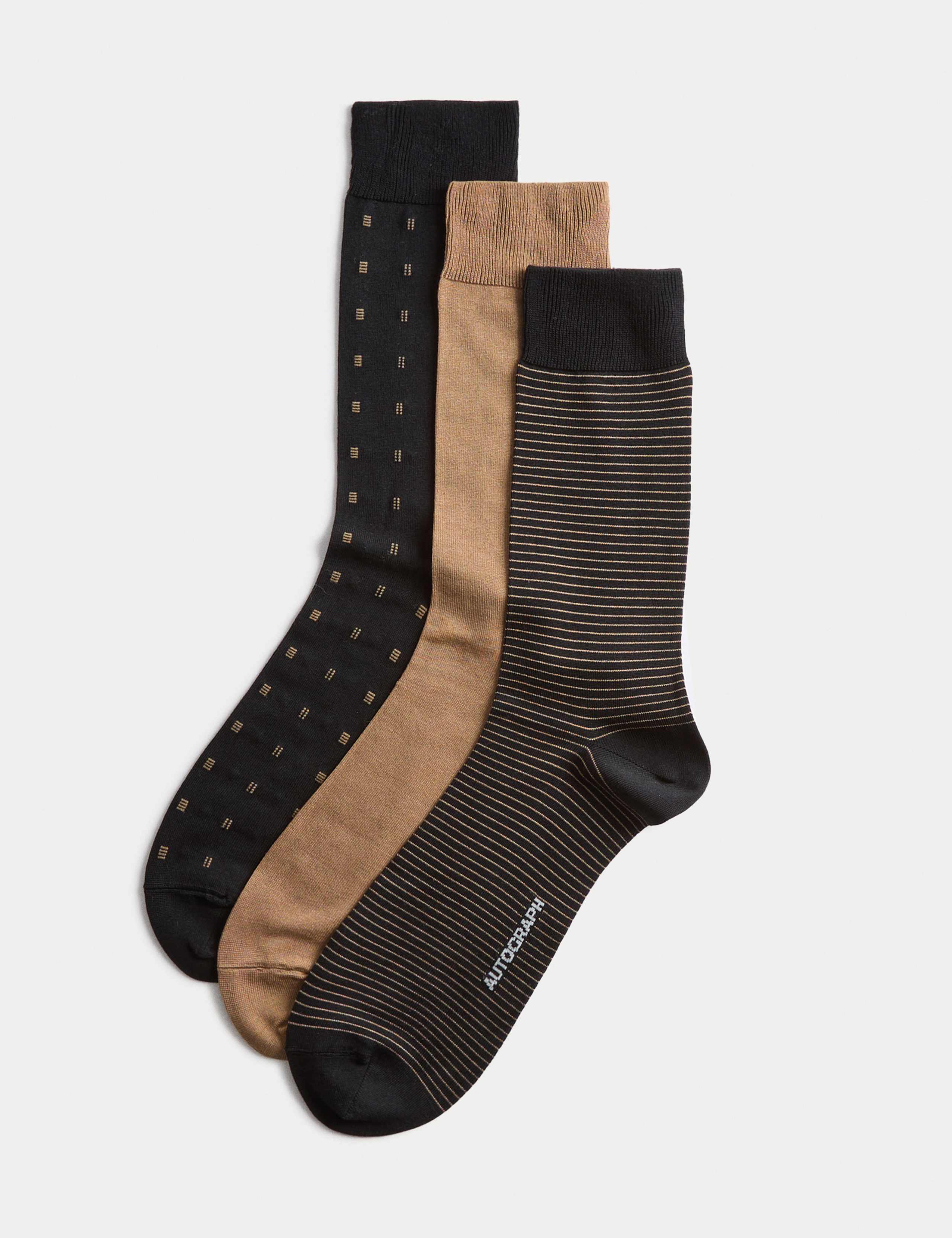 3 Pack Assorted Design Mercerised Cotton Blend Socks 1 of 2