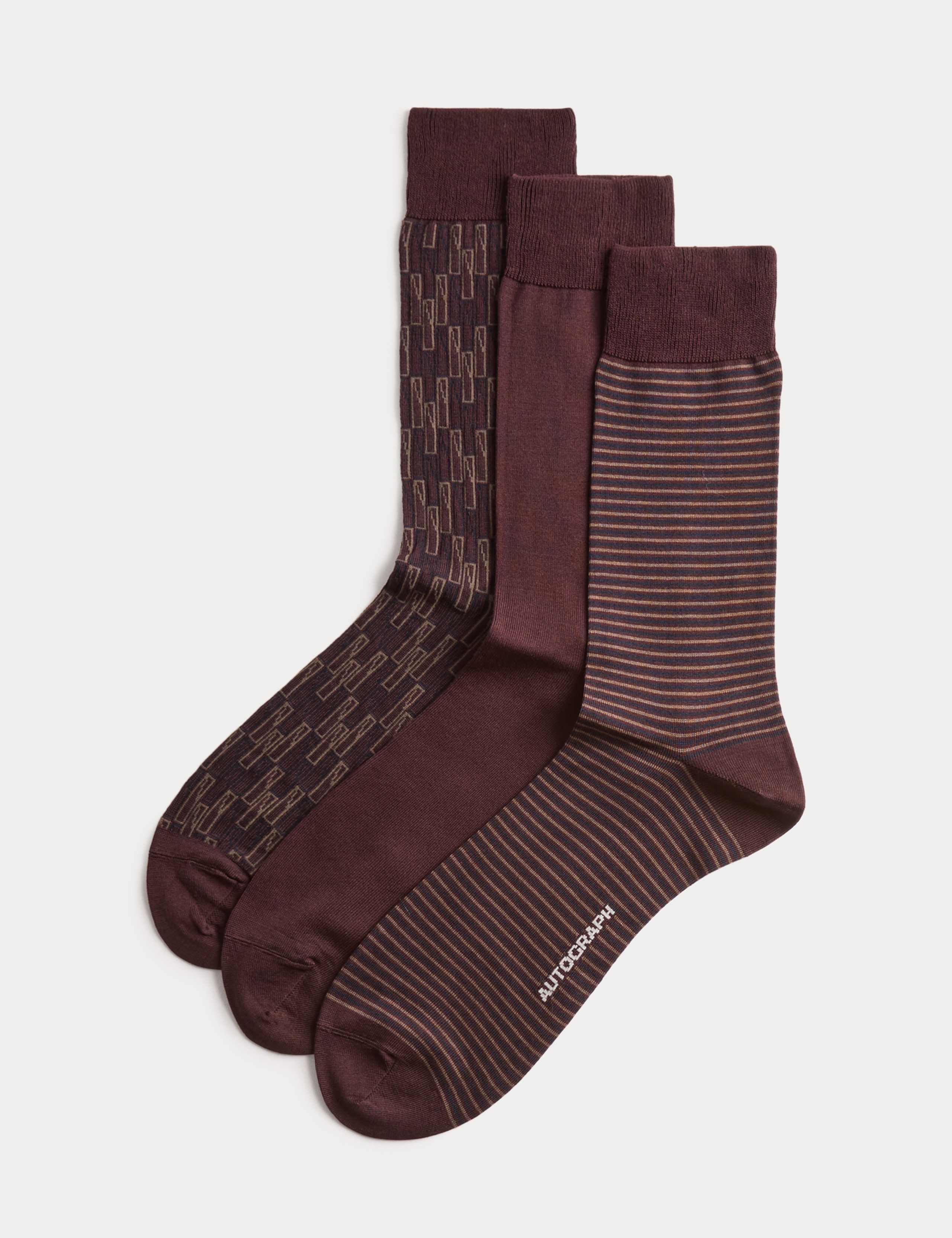 3pk Assorted Design Mercerised Cotton Blend Socks 1 of 2