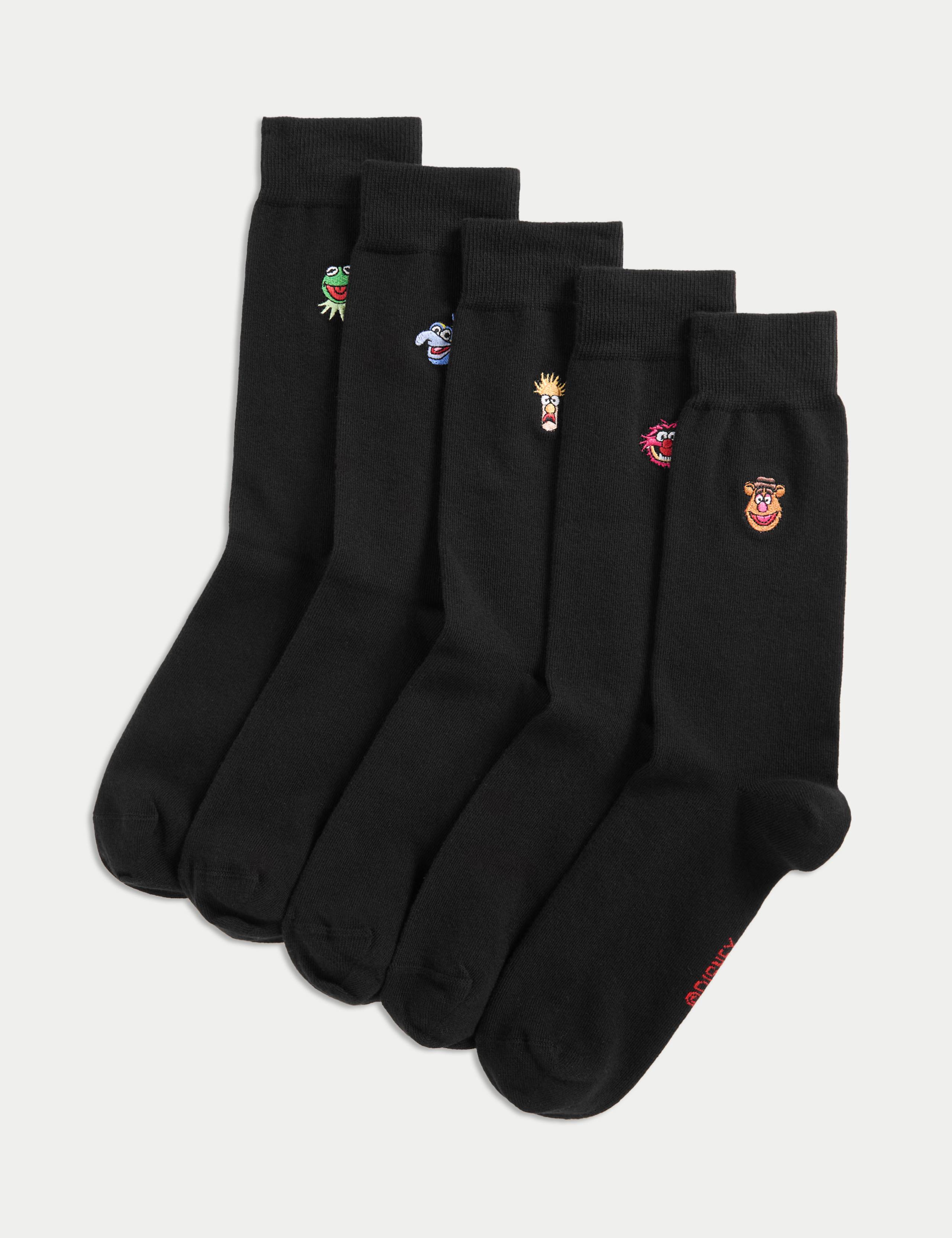 5 Pack Cool & Fresh™ Muppets Cotton Rich Socks 1 of 2